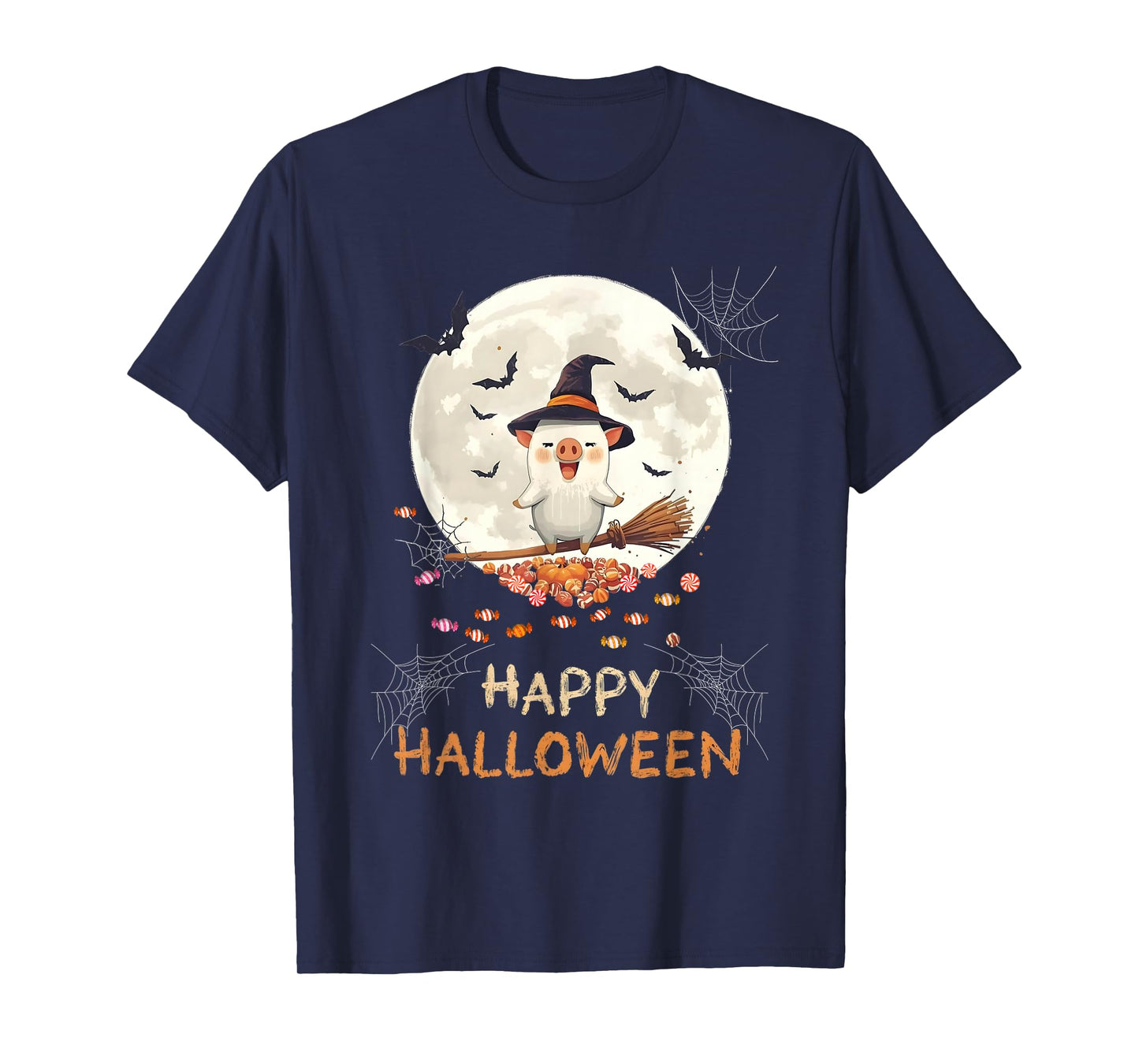 Funny Pig Witch Candy Ghost Piglet Farmer Halloween Costume T-Shirt