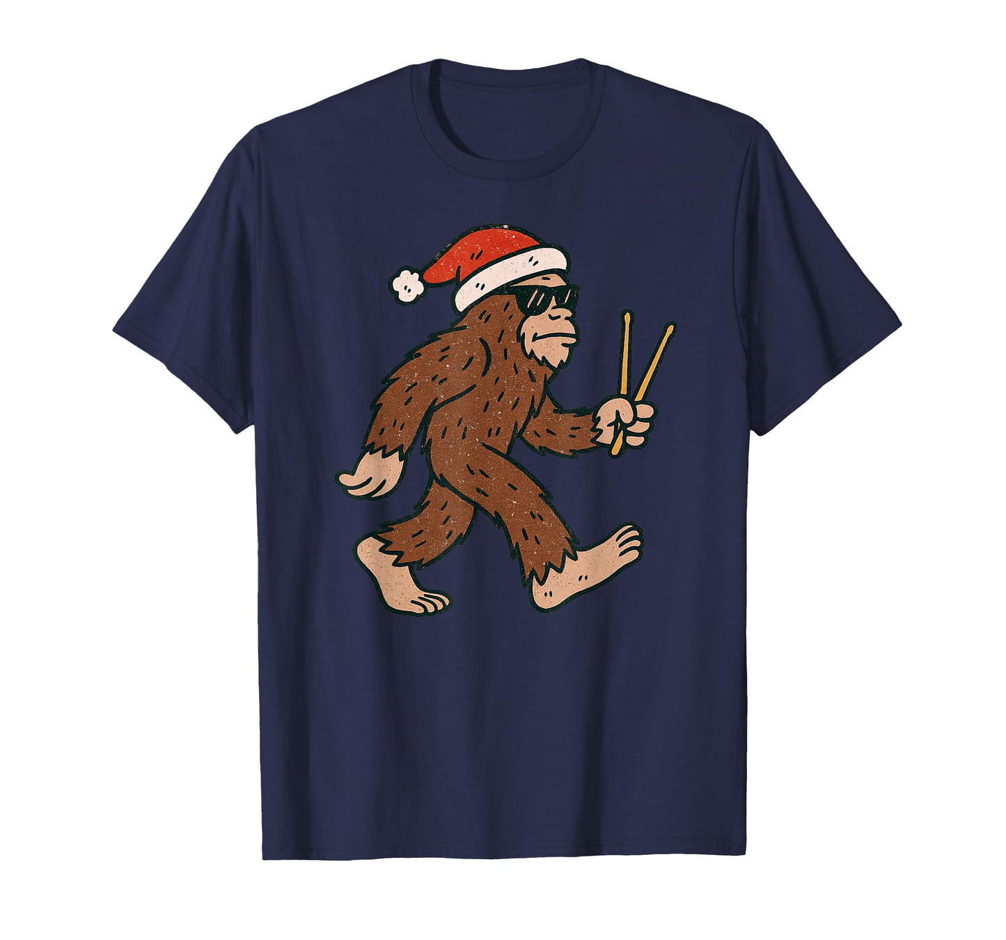 Sasquatch Playing Drums Christmas Vintage Drummer Xmas T-Shirt