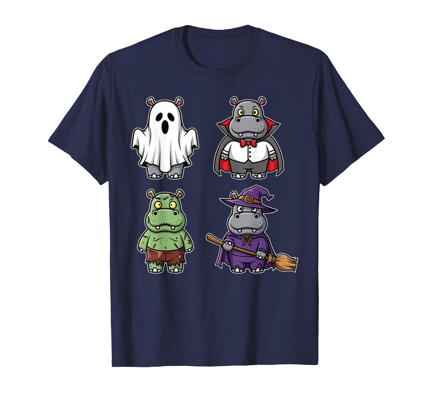 Funny Hippo Ghost Witch Zombie Halloween Costume Boys Girls T-Shirt