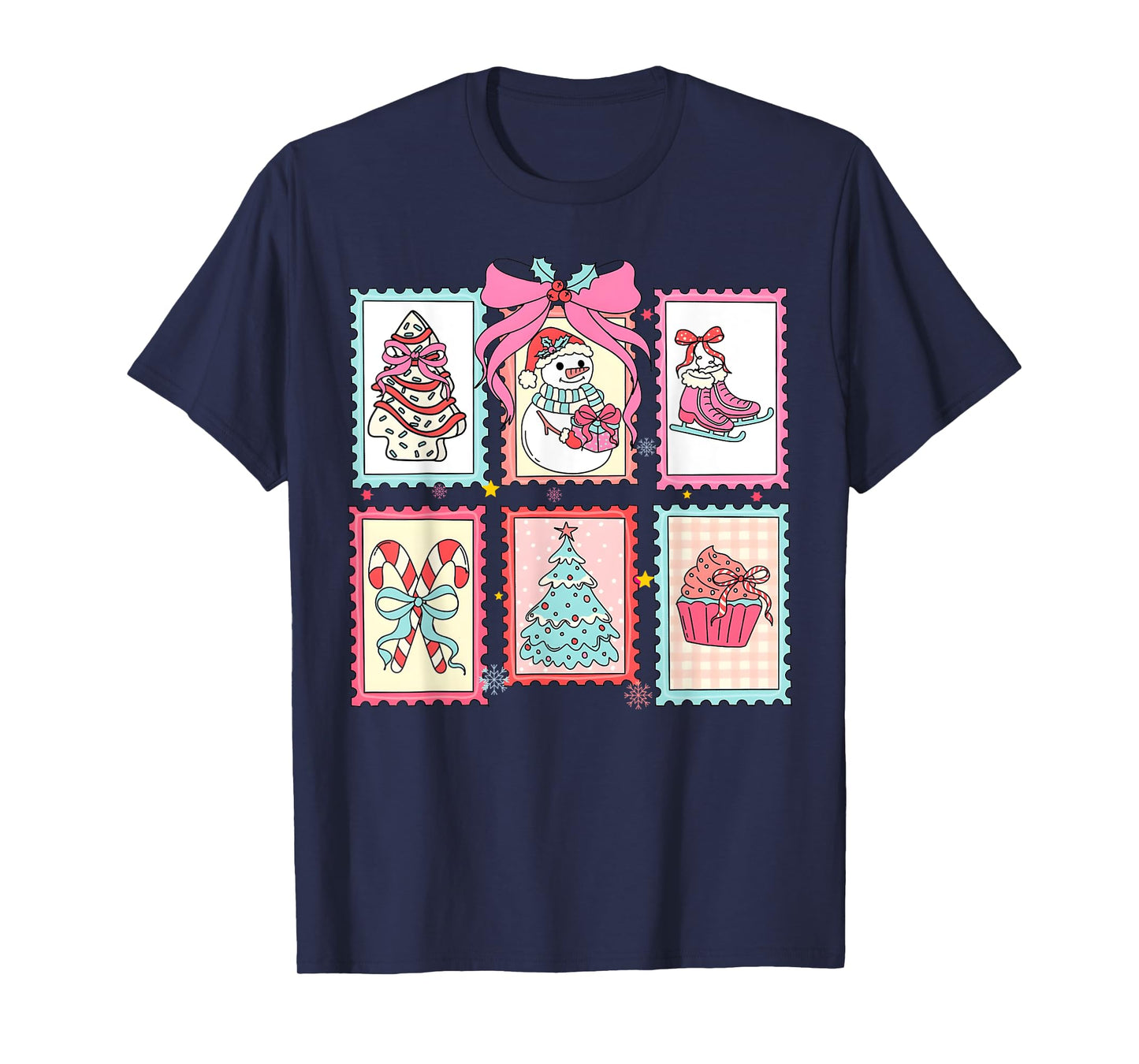 Merry Christmas Tree Coquette Bow Snowman Candy Cane Girl T-Shirt