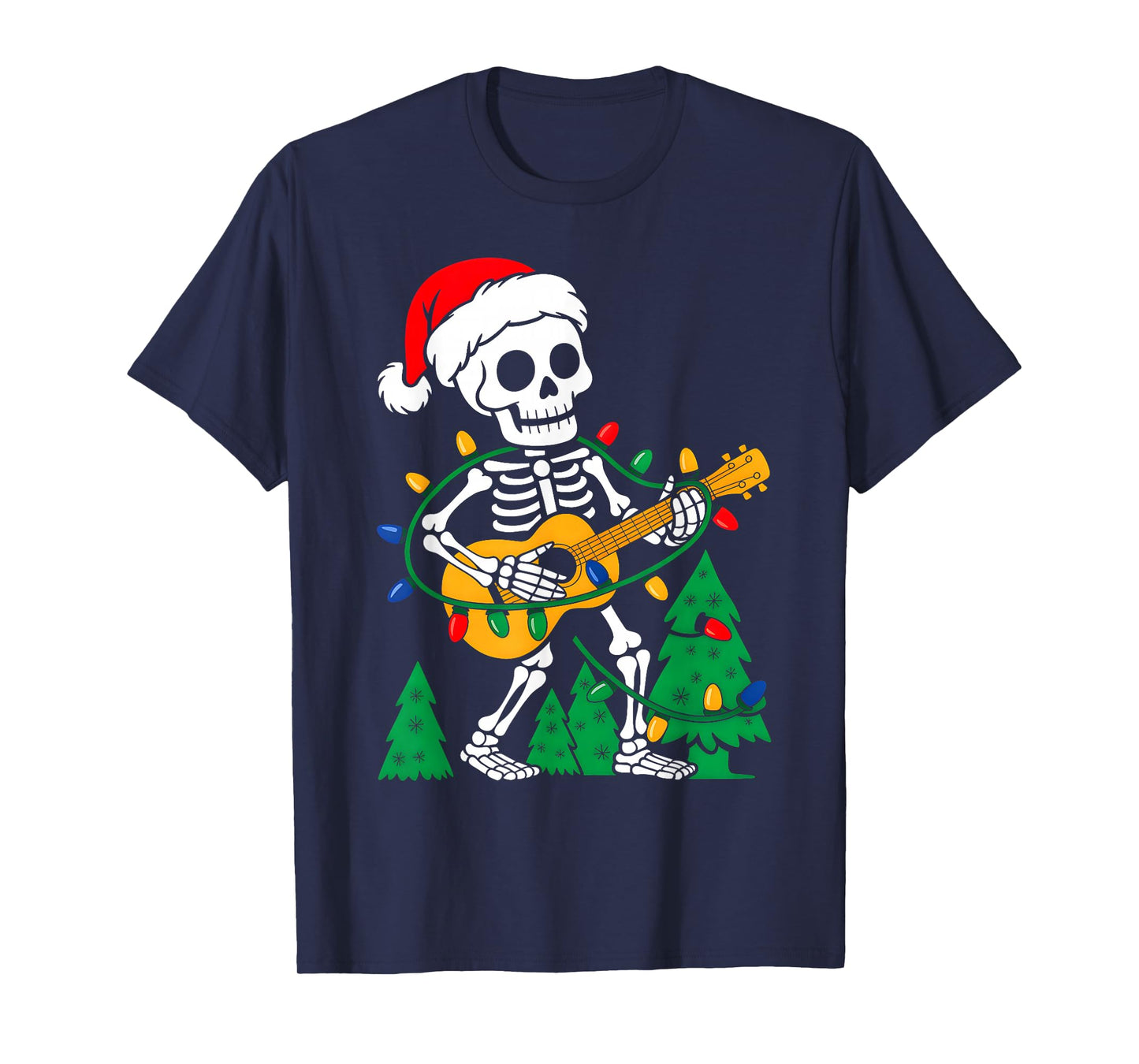 Xmas Santa Skeleton Playing Guitar Funny Christmas Boys Kids T-Shirt