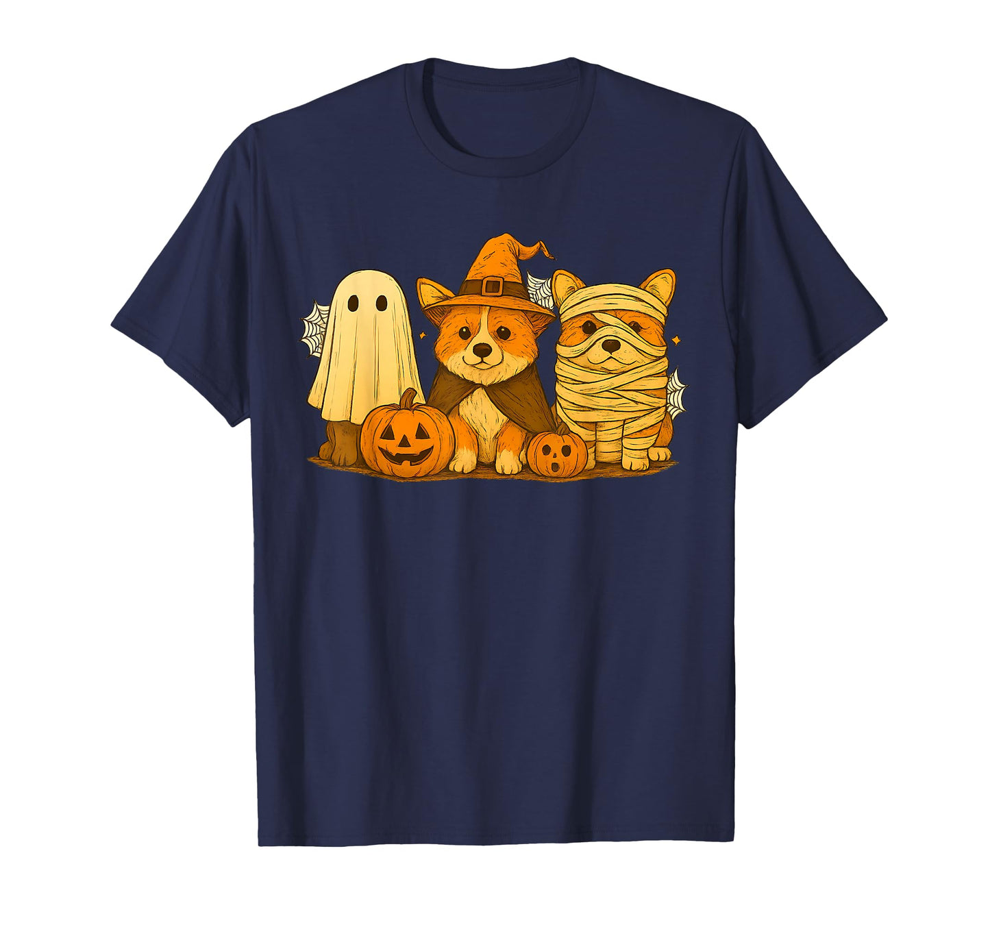 Retro Corgi Witch Scary Halloween Pumpkin Women Men Kids T-Shirt