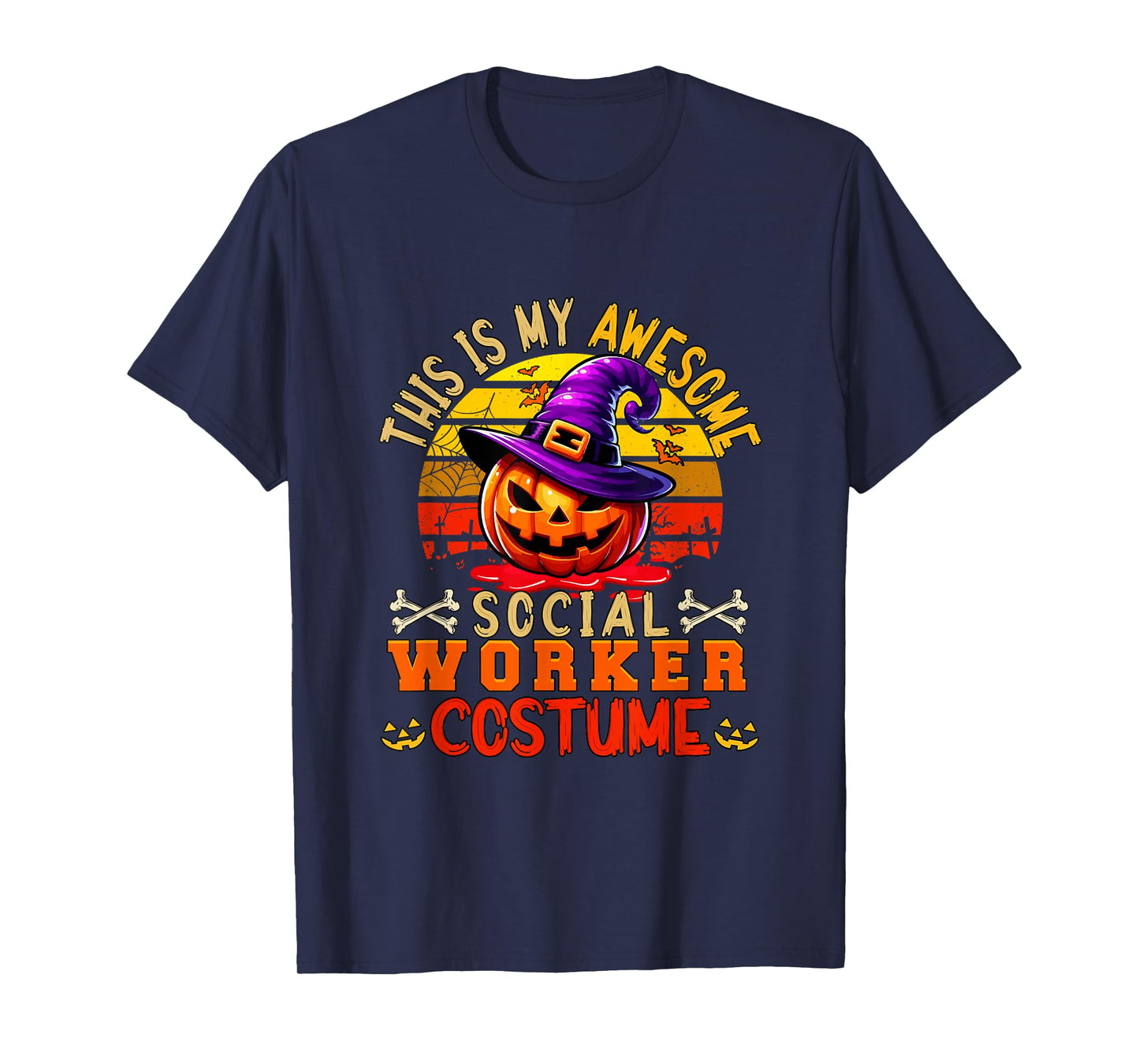 Vintage My Awesome Social Worker Costume Carved Pumpkin T-Shirt