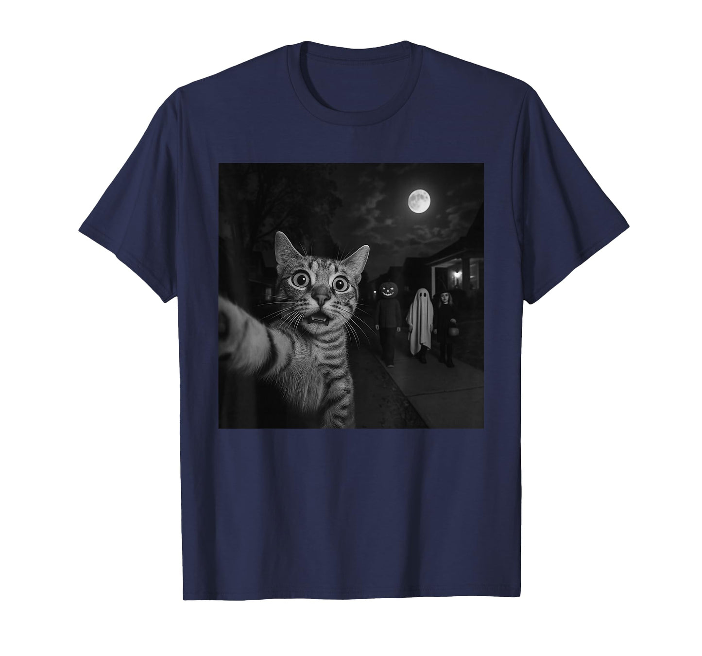 Funny Halloween Cat Selfie with Ghost Boo Witch Pumpkin T-Shirt