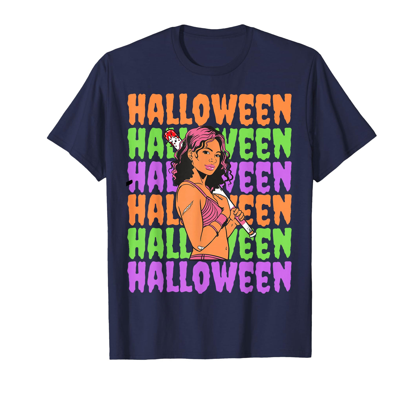 Funny Melanin Halloween Black Girl Magic Scary Blood Bat T-Shirt