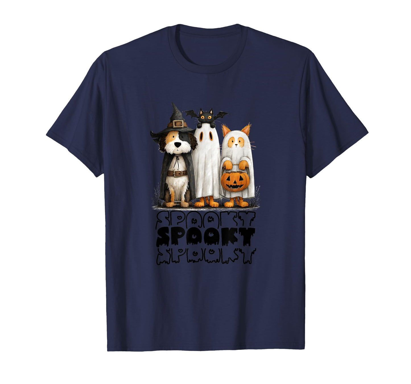 Whimsical Halloween Cat and Dog in Costume Design T-Shirt