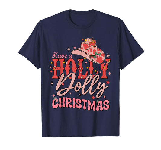Funny Christmas Have A Holly Christmas Jolly Cowgirl Xmas T-Shirt - Black, Unisex-Adults, Short Sleeve, T-Shirt, Christmas Cowgirl T-Shirt, Size: Small