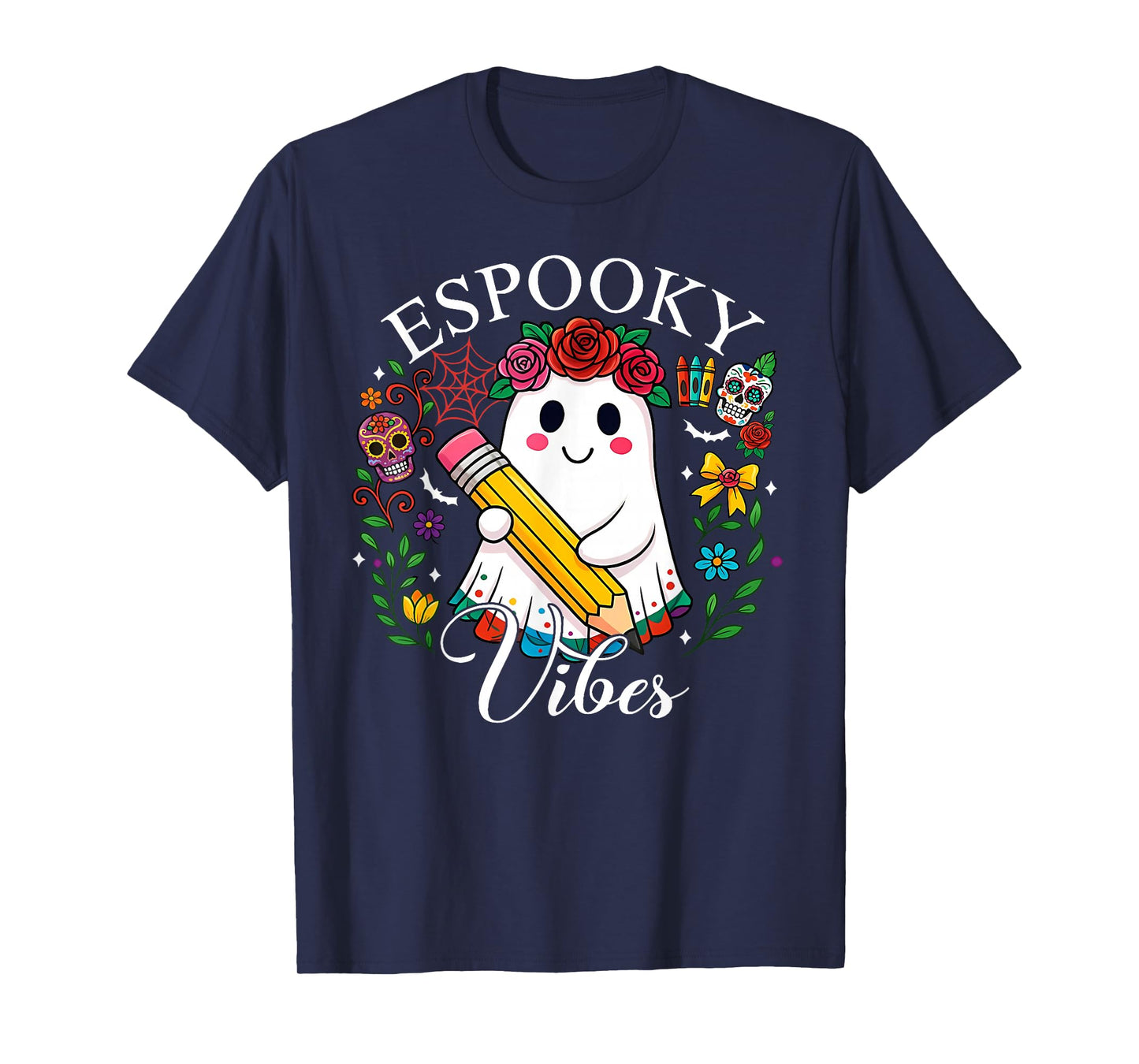 Espooky Vibes Spanish Mexican Halloween Ghost Teacher Boo T-Shirt