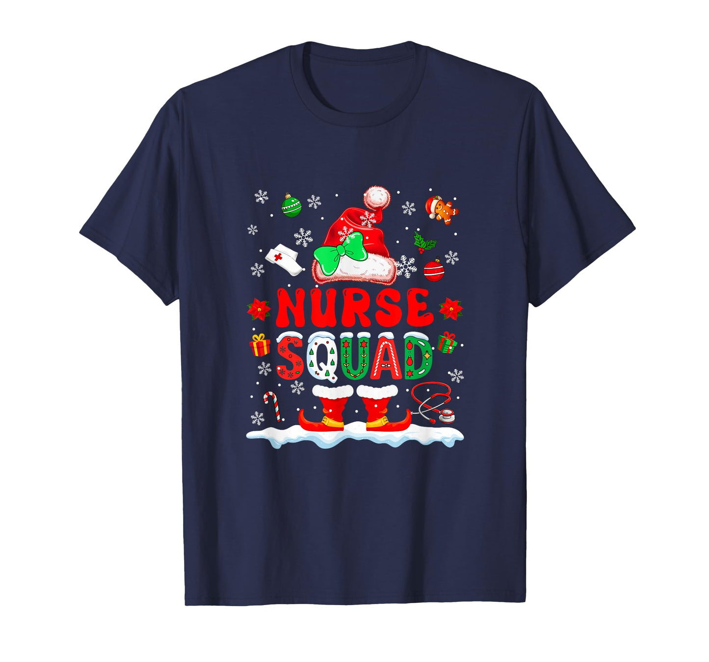 Nurse Squad Women Job Christmas Santa Costume Bow Tie T-Shirt