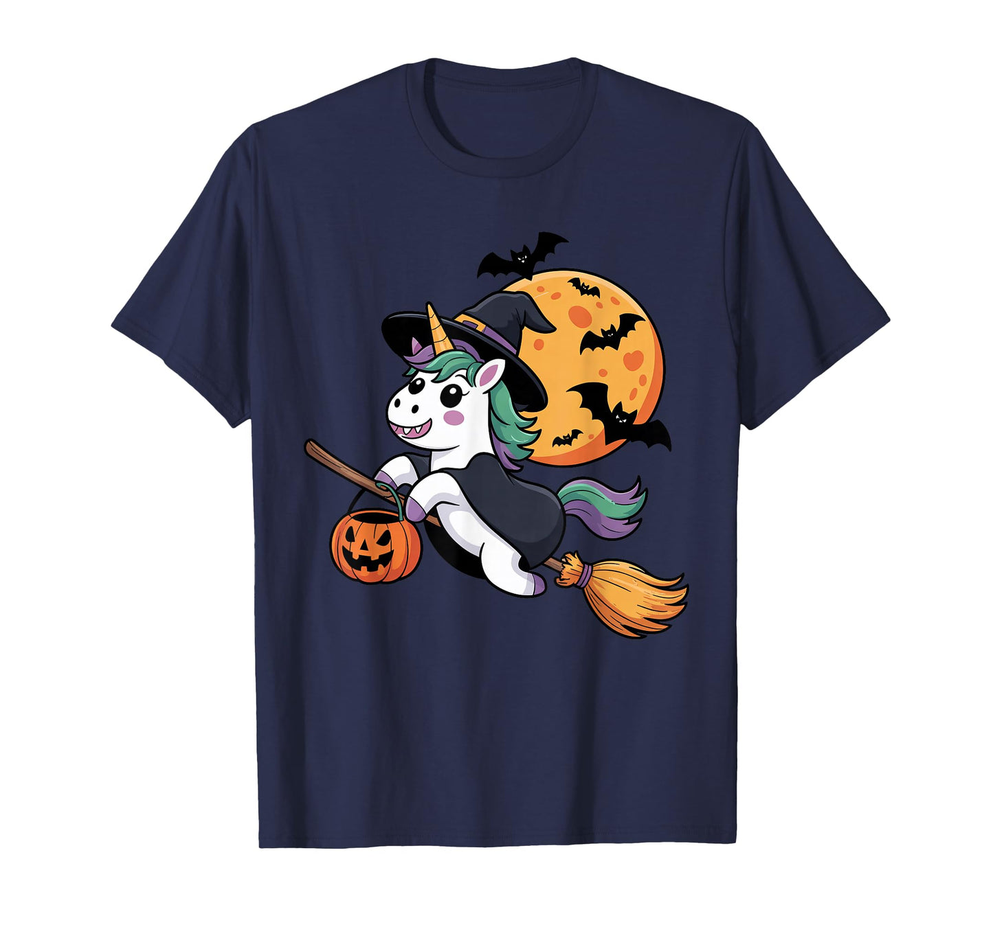 Cute Unicorn Witch with Jack-O-Lantern Pumpkin Halloween T-Shirt