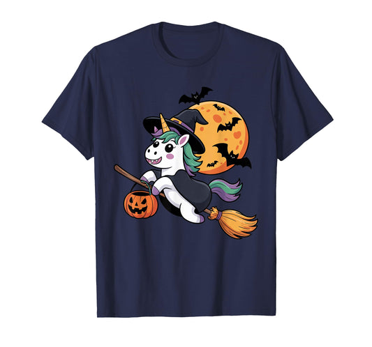 Cute Unicorn Witch with Jack-O-Lantern Pumpkin Halloween T-Shirt