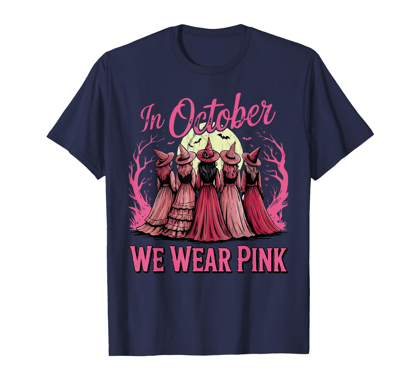 Retro in October We Wear Pink Witch Breast Cancer Awareness T-Shirt