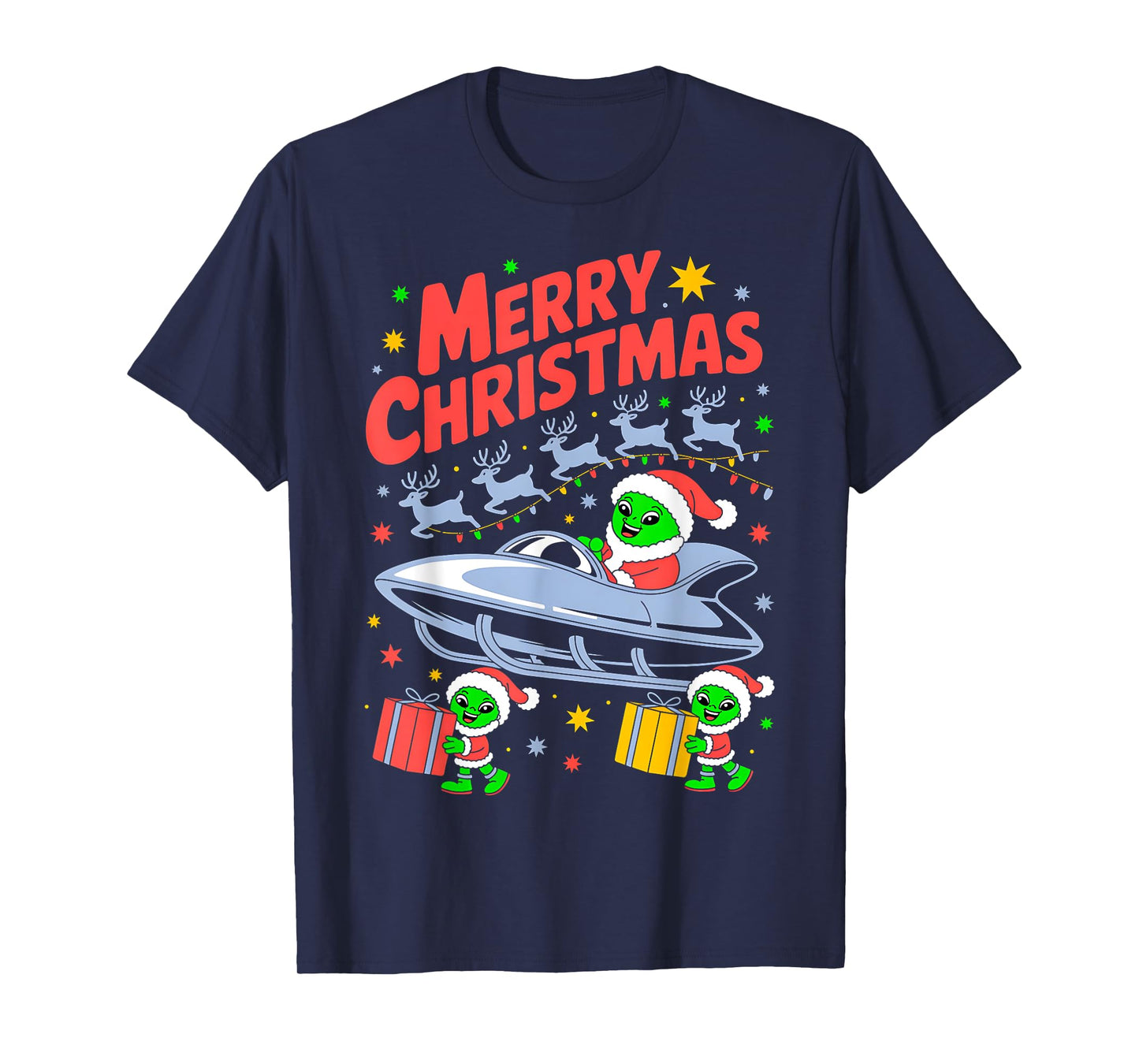 Funny Alien Trio Merry Ugly Christmas Santa Hat Gifts Xmas T-Shirt