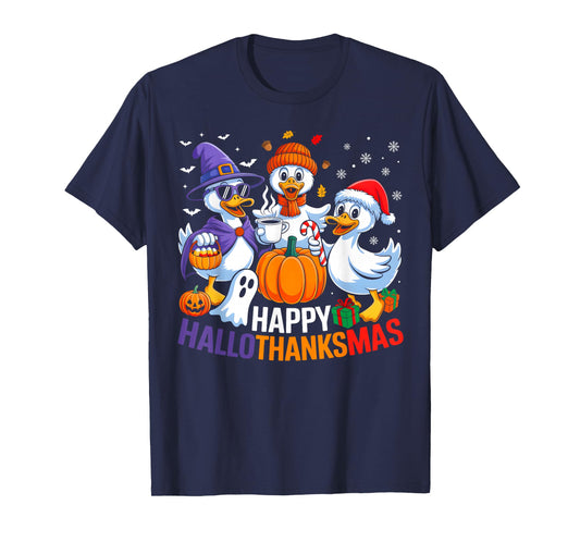 Duck Halloween Thanksgiving Christmas Happy Hallothanksmas T-Shirt