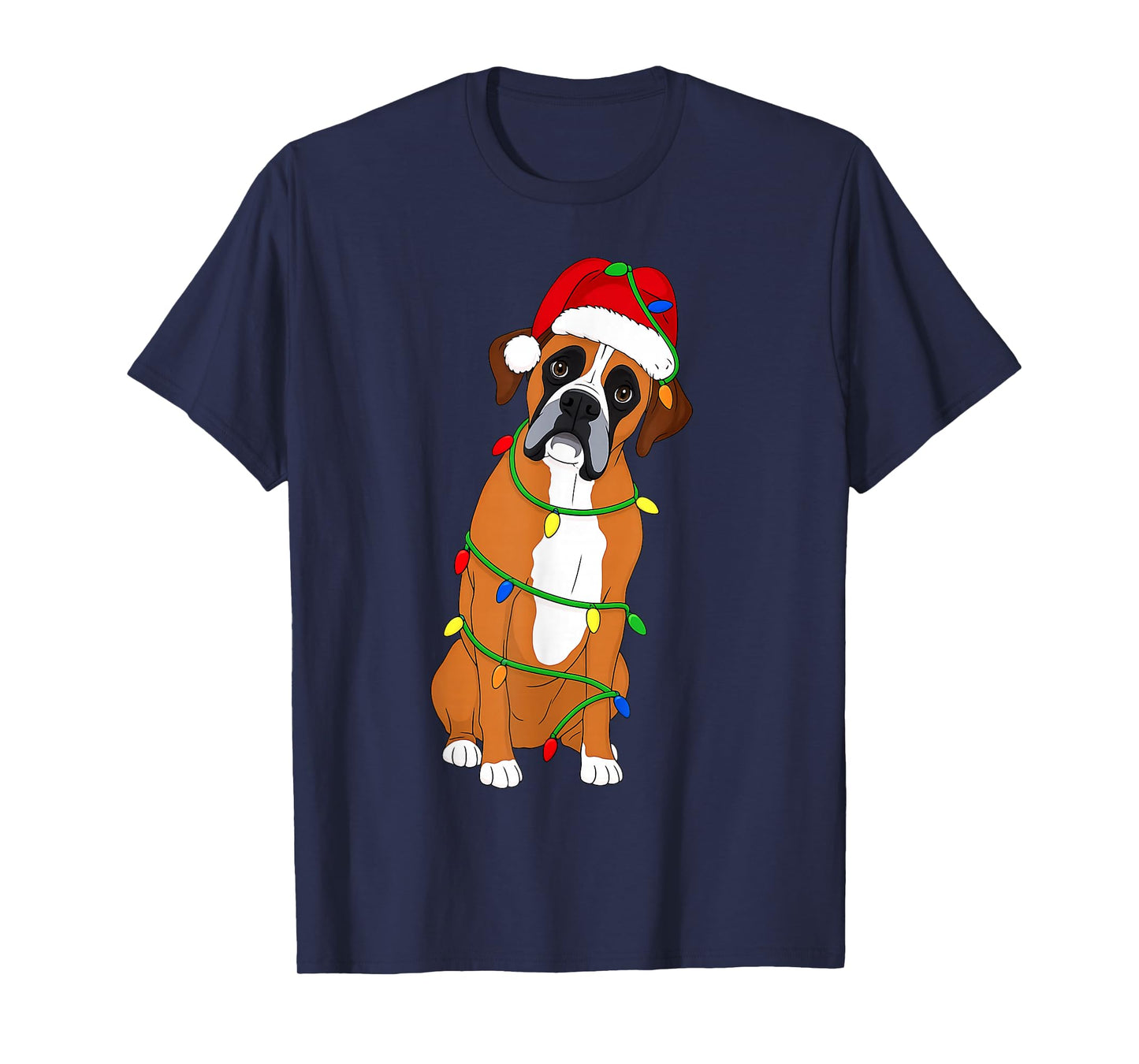 Boxer Dog Christmas Tree Lights Holiday Dog Lover T-Shirt