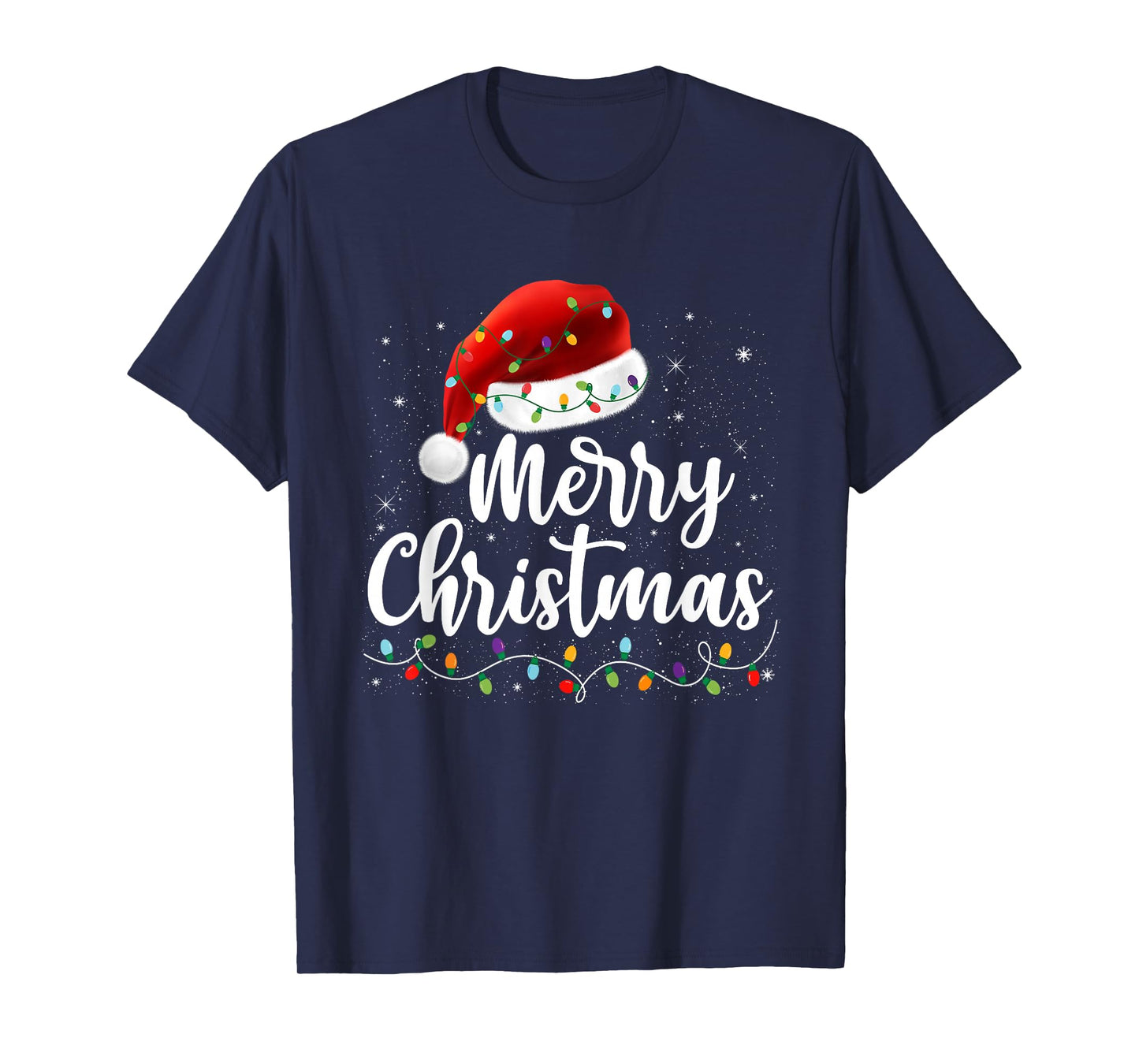 Merry Christmas Lights Red Santa Hat Xmas Family Men Women T-Shirt