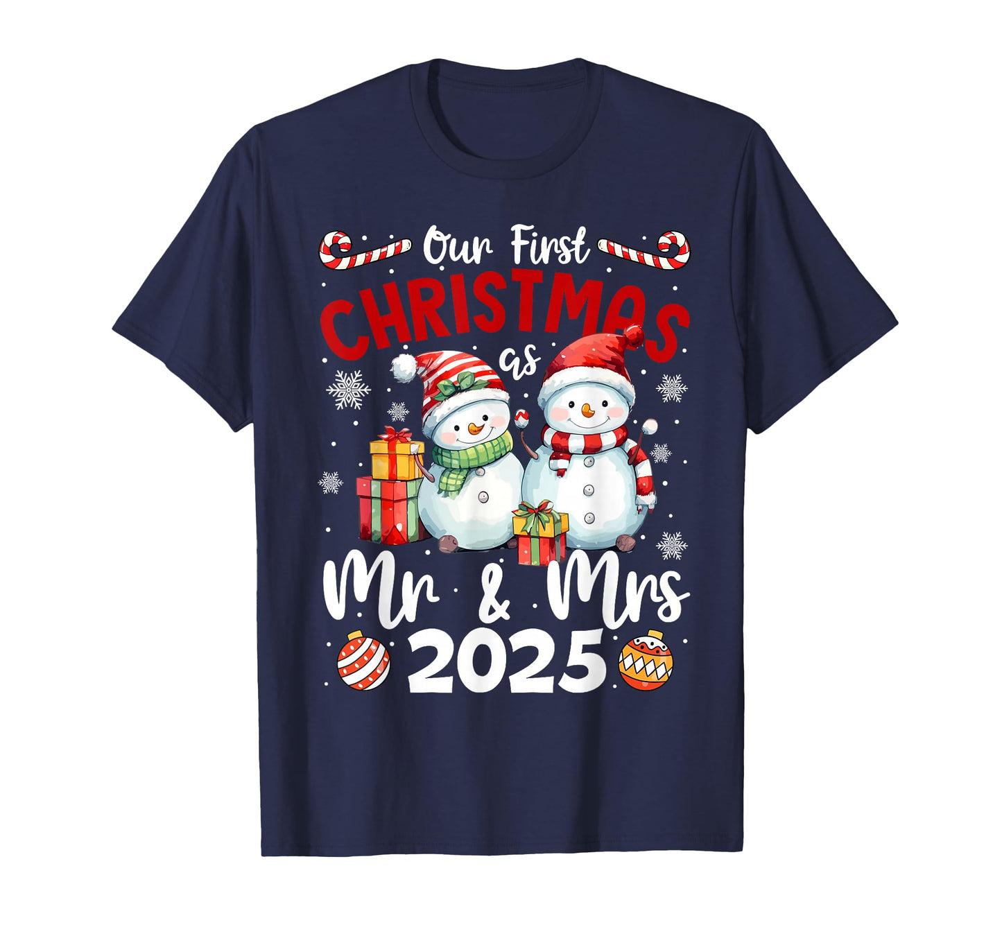 Our First Christmas as Mr Mrs 2025 Couple Matching Men Women T-Shirt