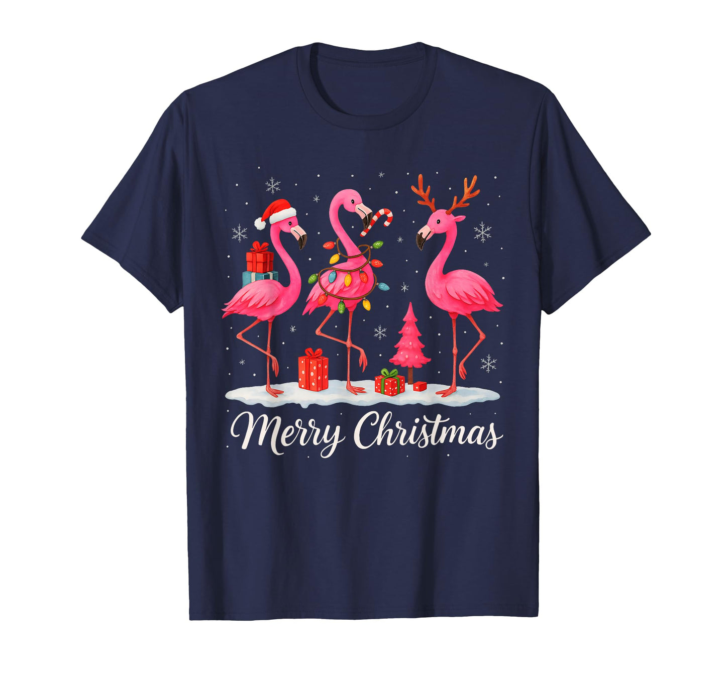 Merry Christmas Santa Flamingo Xmas Light Men Women Kid T-Shirt