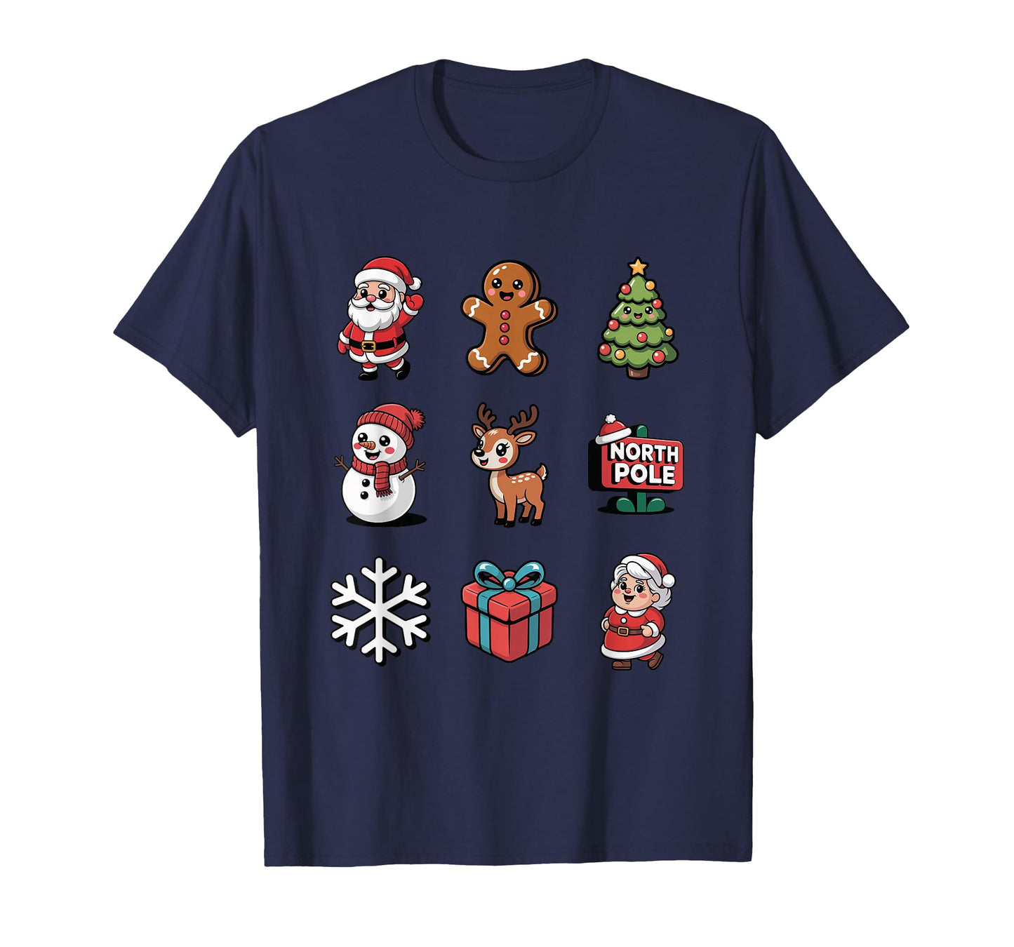 Cute Gingerbread Santa Snowman Reindeer Xmas T-Shirt