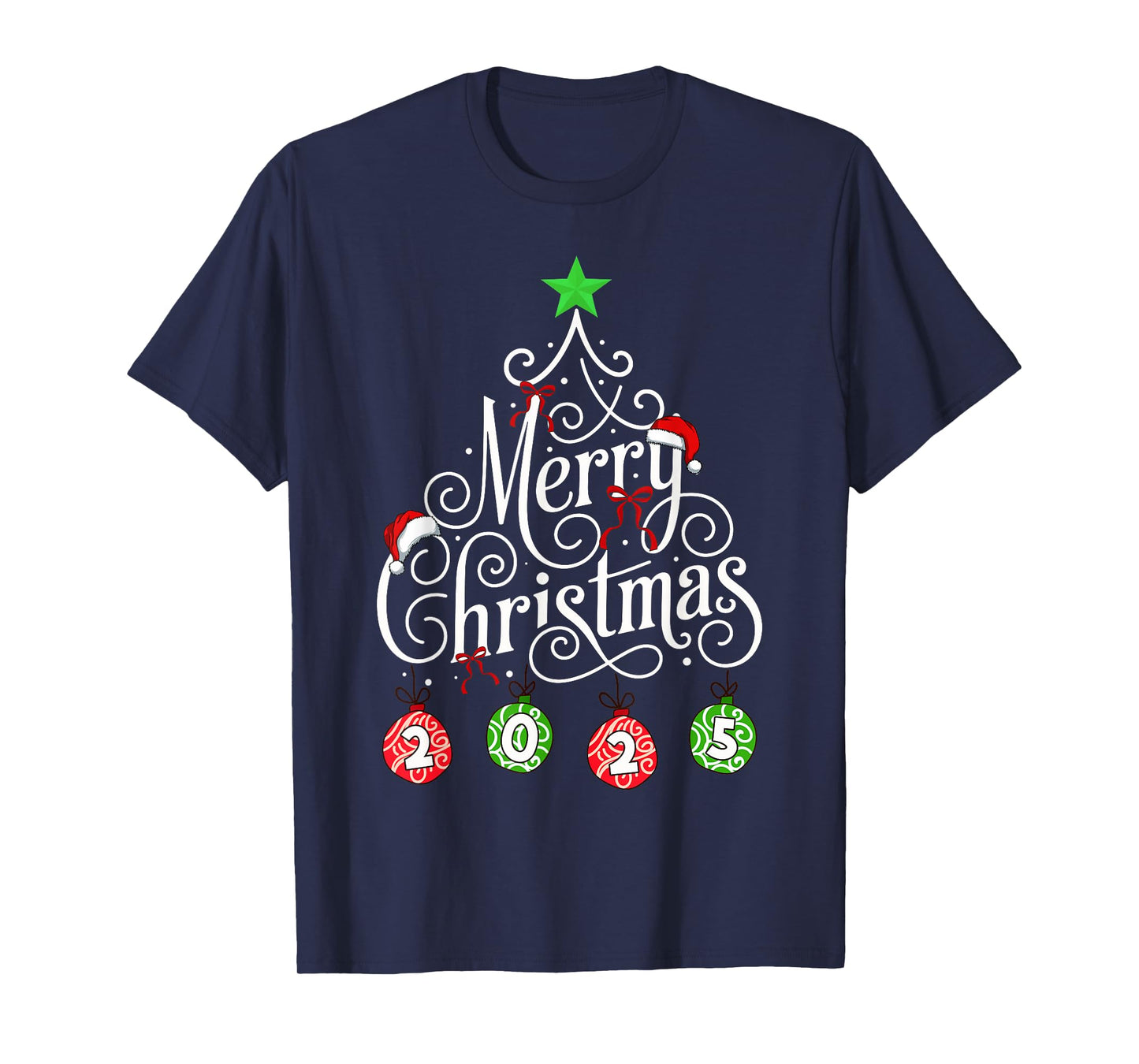 Merry Christmas 2025 Typography Matching Xmas Pajamas T-Shirt