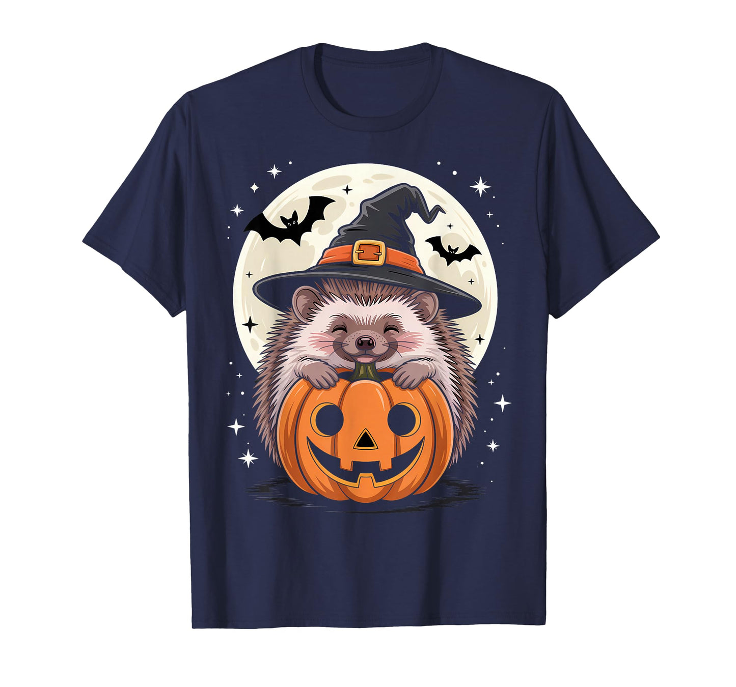Halloween Hedgehog Witch Hat Pumpkin Spooky T-Shirt