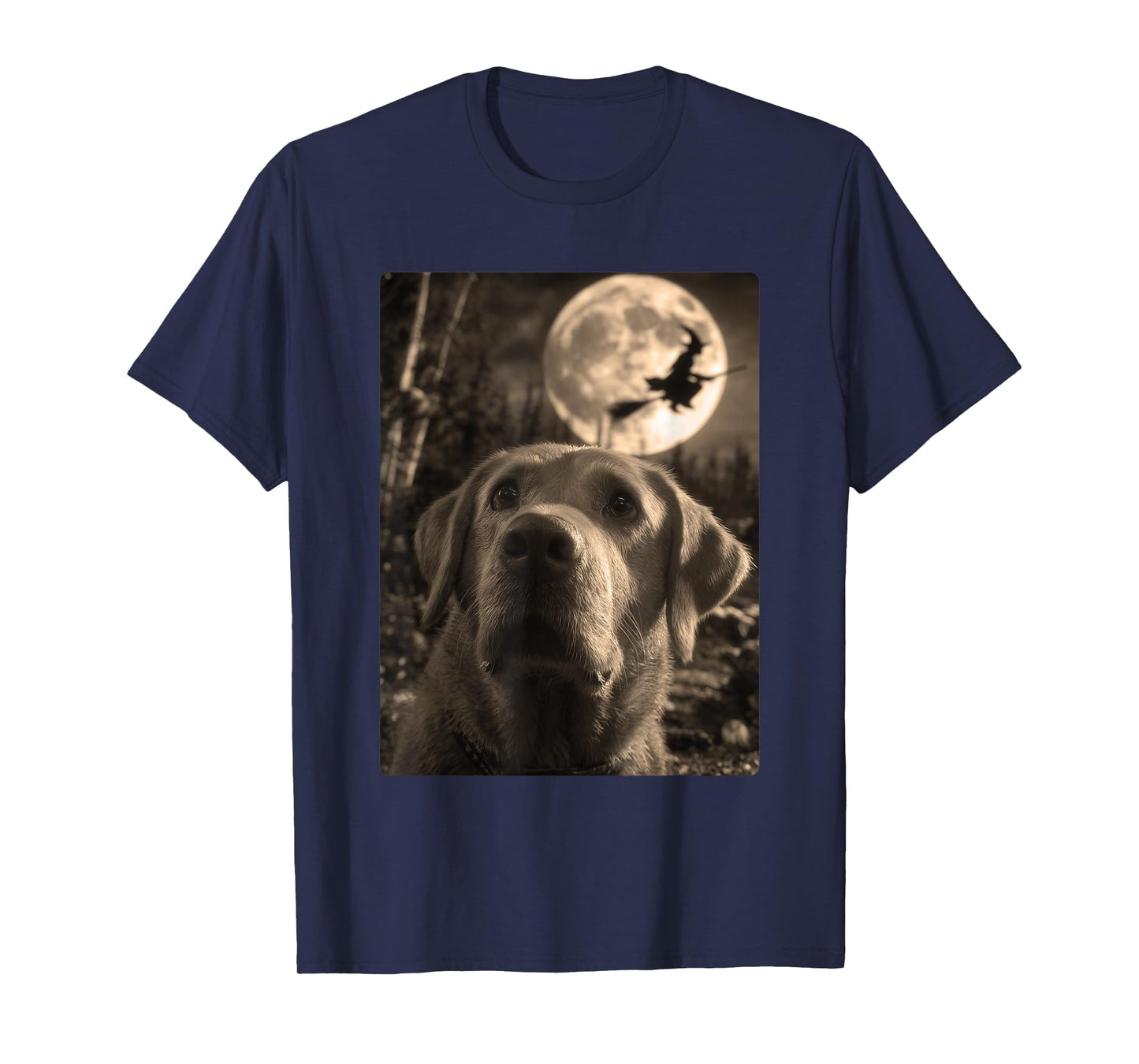 Funny Labrador Selfie Full Moon Flying Witch Halloween Dog T-Shirt