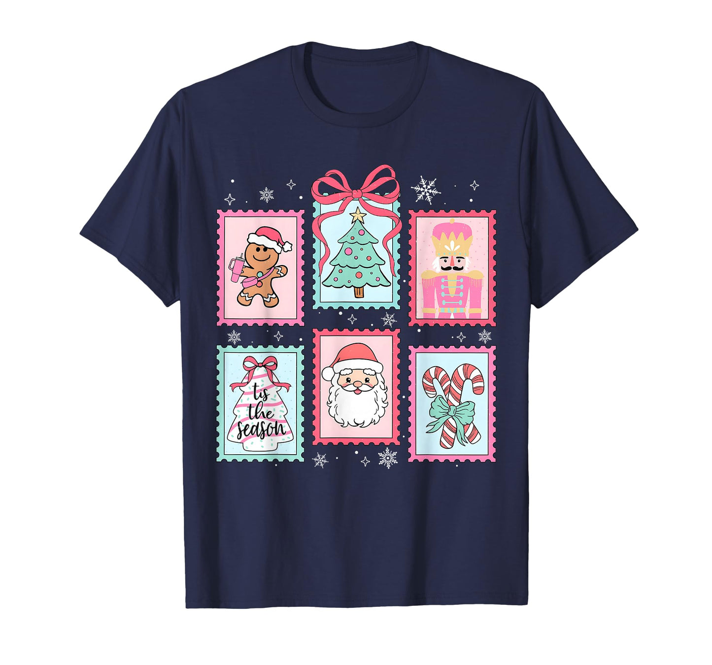 Pink Coquette Bow Christmas Tree Santa Snowman Nutcracker T-Shirt