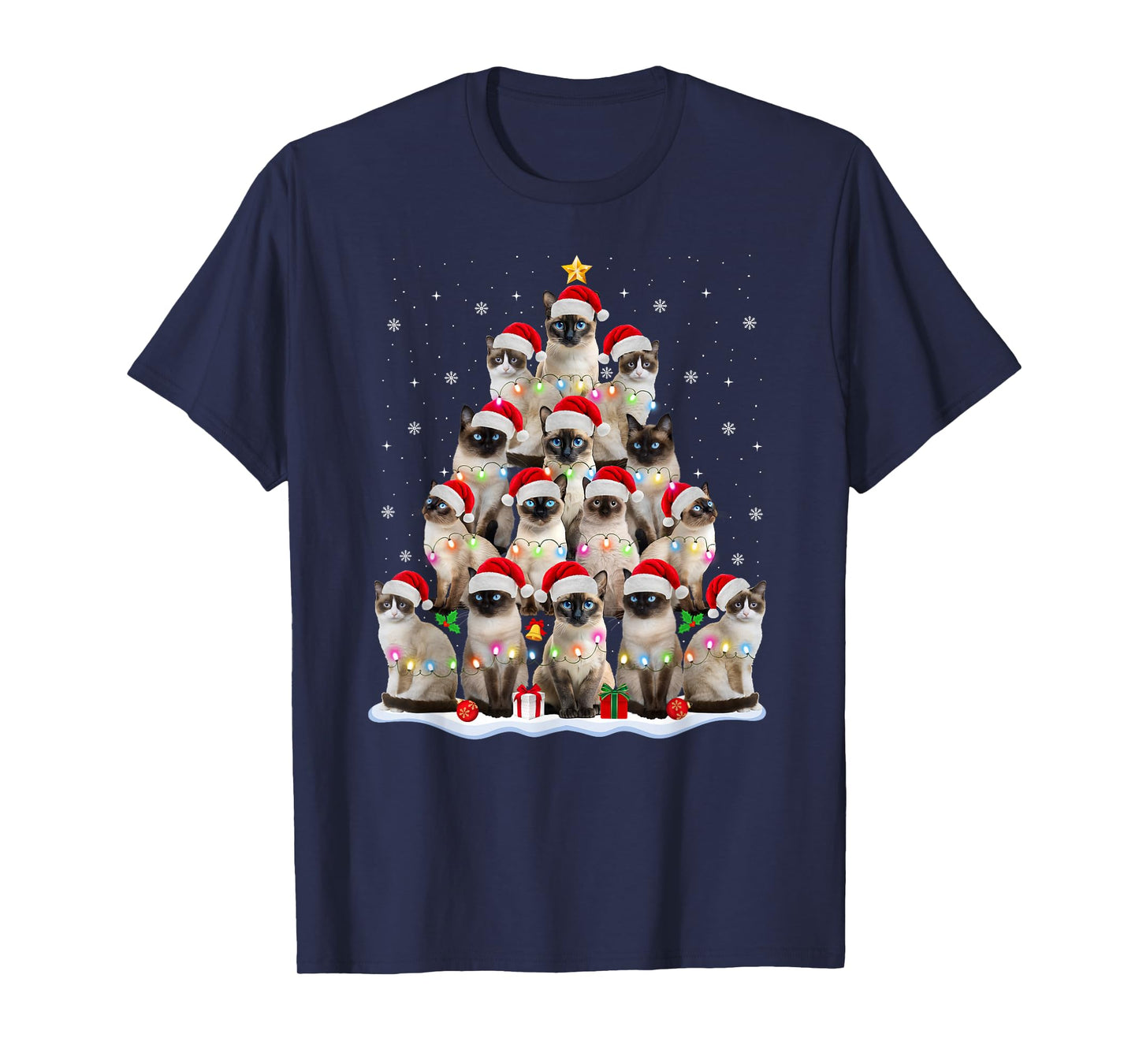 Siamese Cat Christmas Tree Lights Xmas Catmas Cat Lover T-Shirt