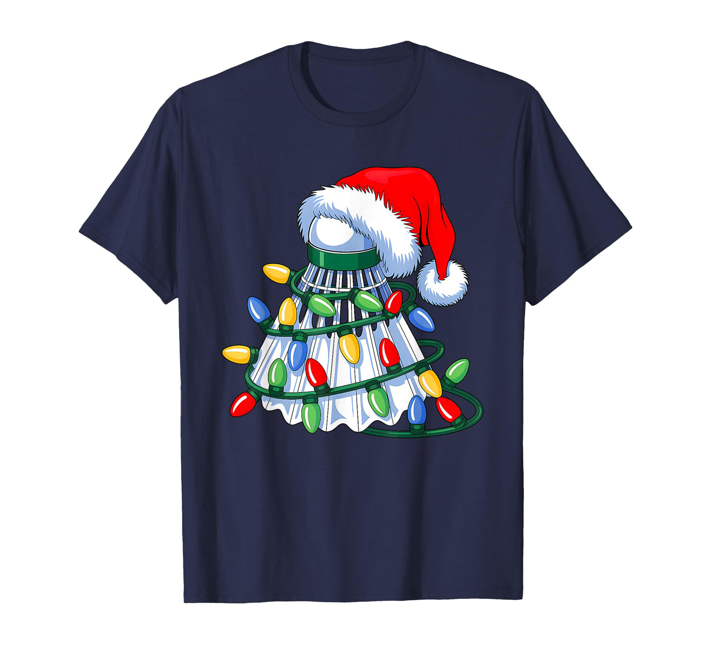 Badminton Santa Hat Christmas Badminton Lover Xmas Lights T-Shirt