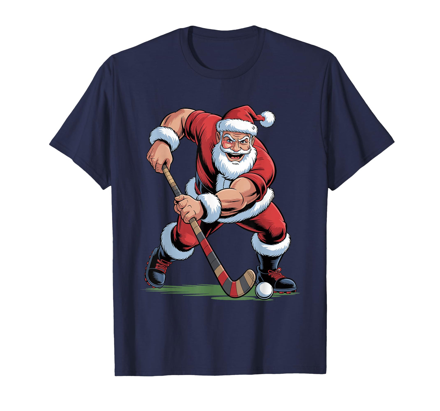Santa Playing Field Hockey Funny Holiday Christmas Xmas T-Shirt