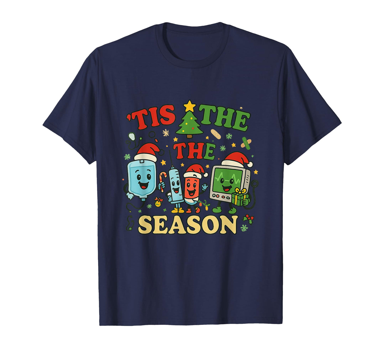 Tis The Season Groovy Christmas ER Nurse Emergency Room T-Shirt