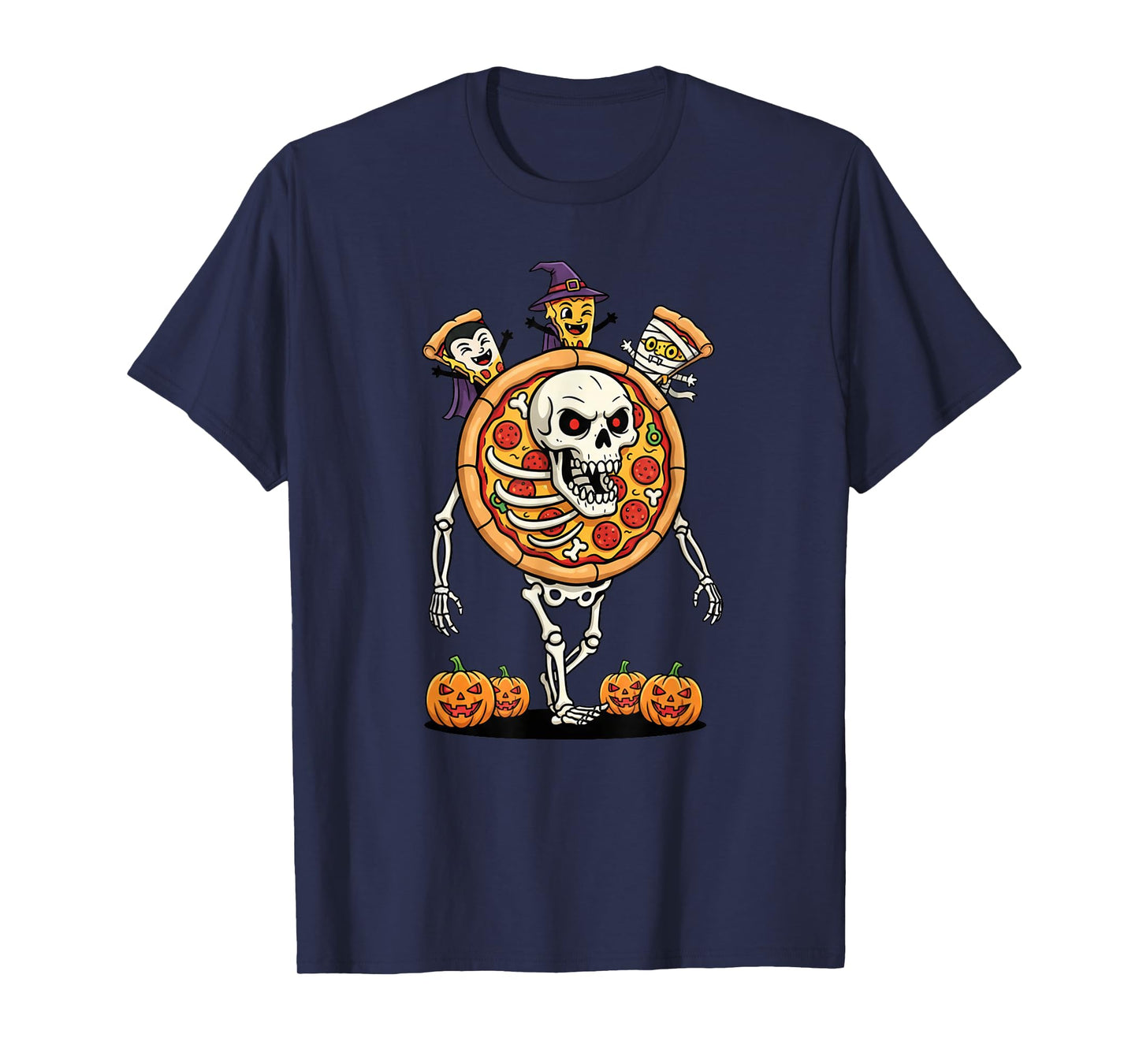Funny Pizza Skeleton Mummy Witch Halloween Kids Mens Womens T-Shirt