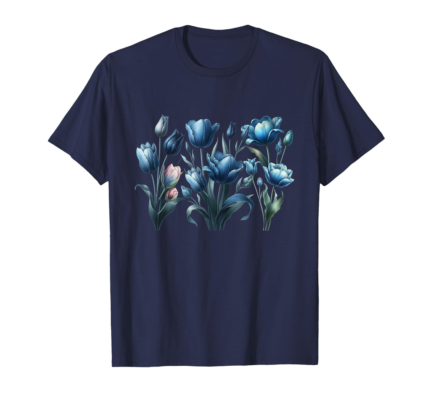 Vintage Blue Tulips Flower Blossoms Delight Florist Gardener T-Shirt