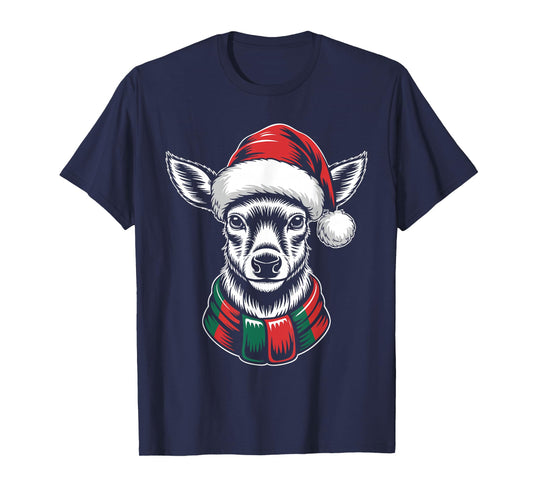 Deer Xmas Santa Hat Scarf Christmas Costume T-Shirt