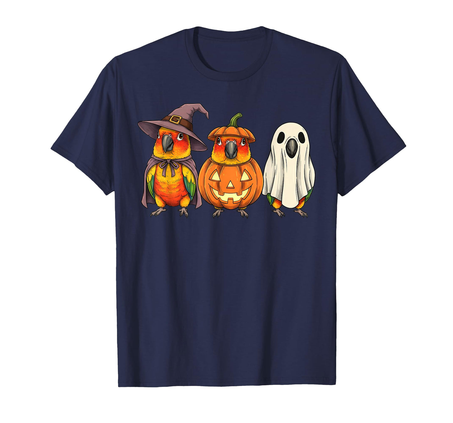 Spooky Ghost Sun Conure Parrot Lover Pumpkin Halloween T-Shirt