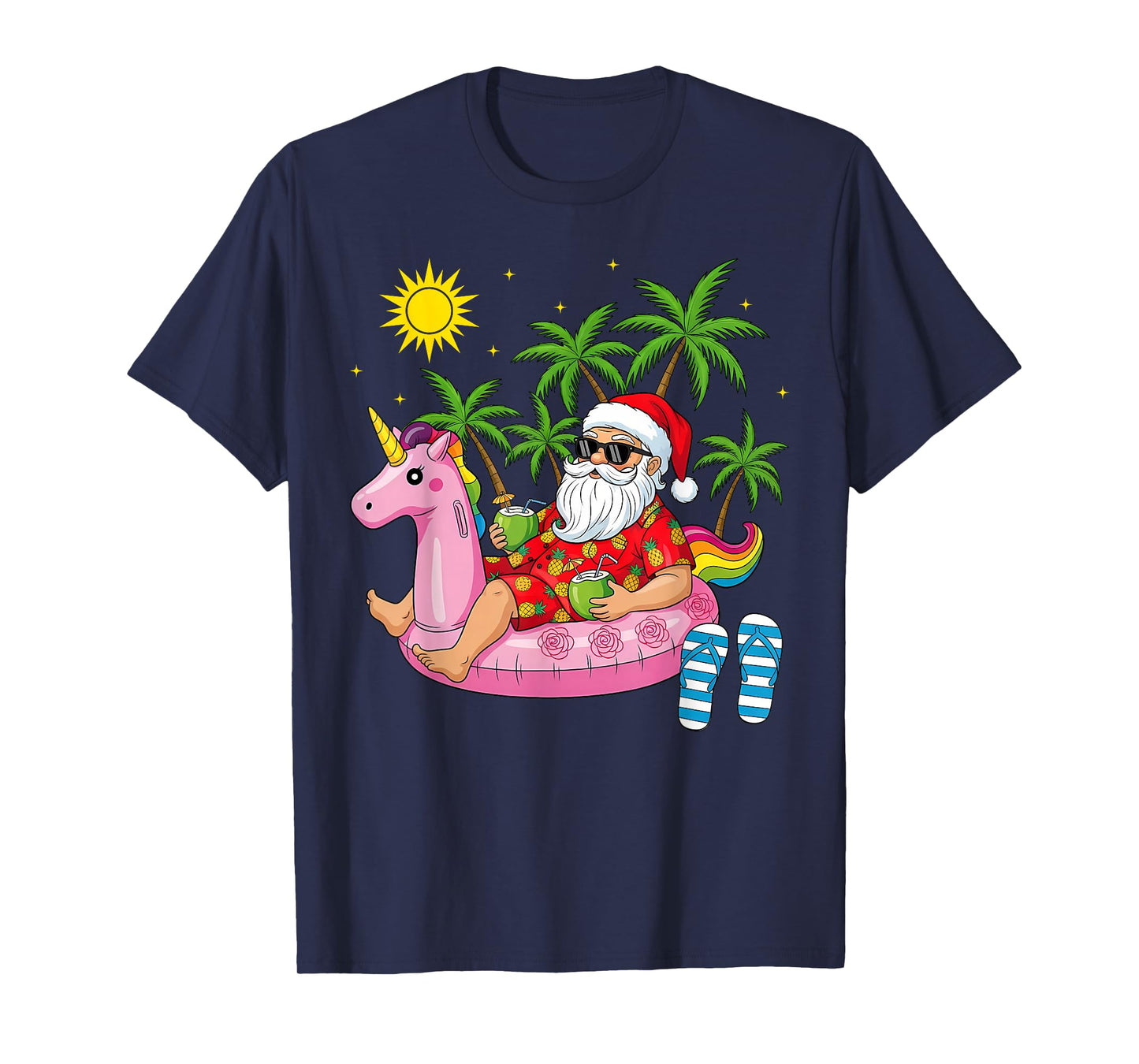 Summer Santa Unicorn Floater Funny Christmas July Beach T-Shirt
