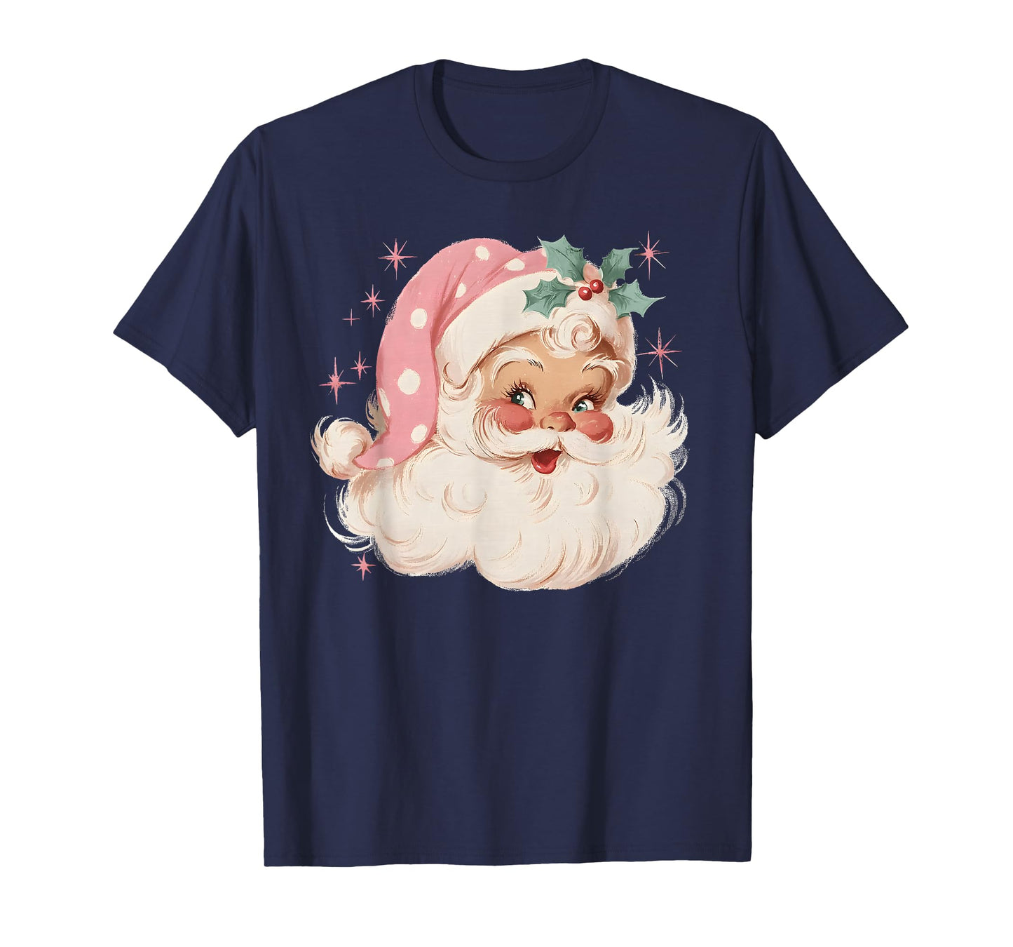 Pink Christmas Santa Claus Face Xmas Vintage Pink Santa T-Shirt