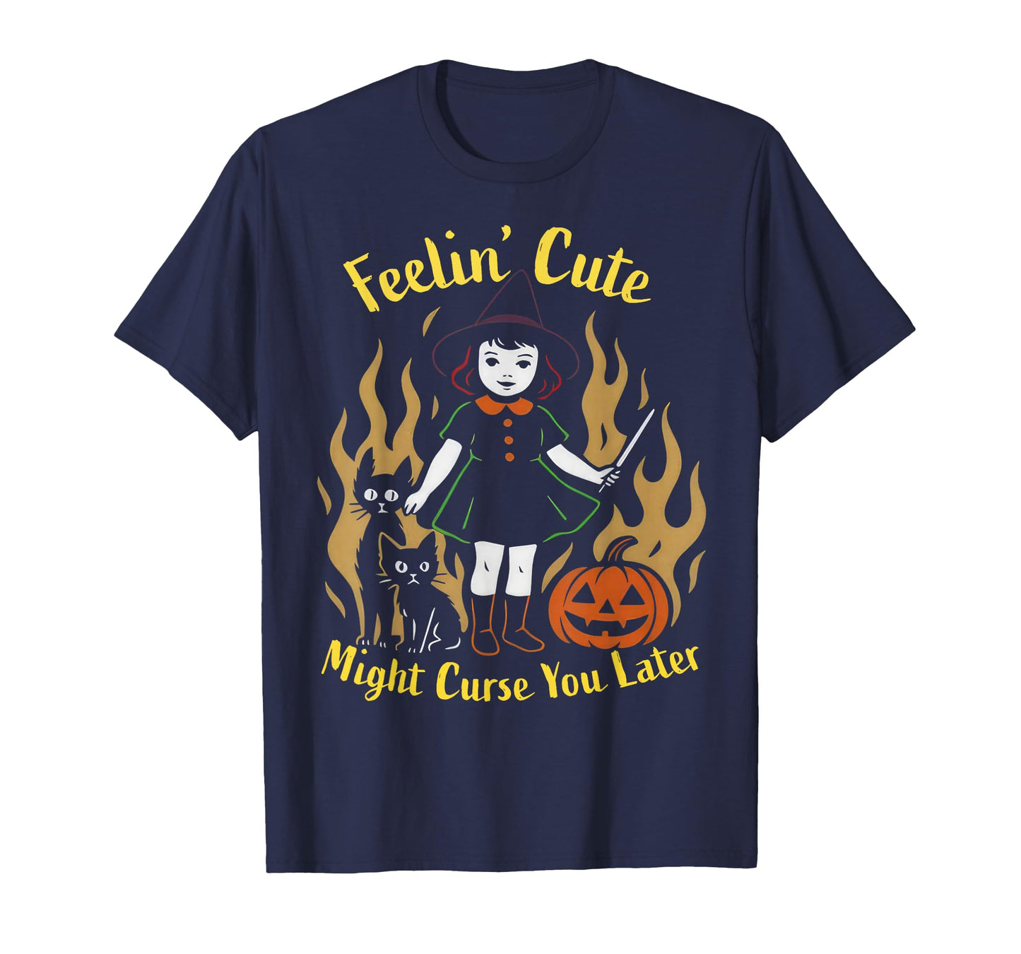 Feeling’s Cute Might Curse You Later Halloween Black Cat T-Shirt