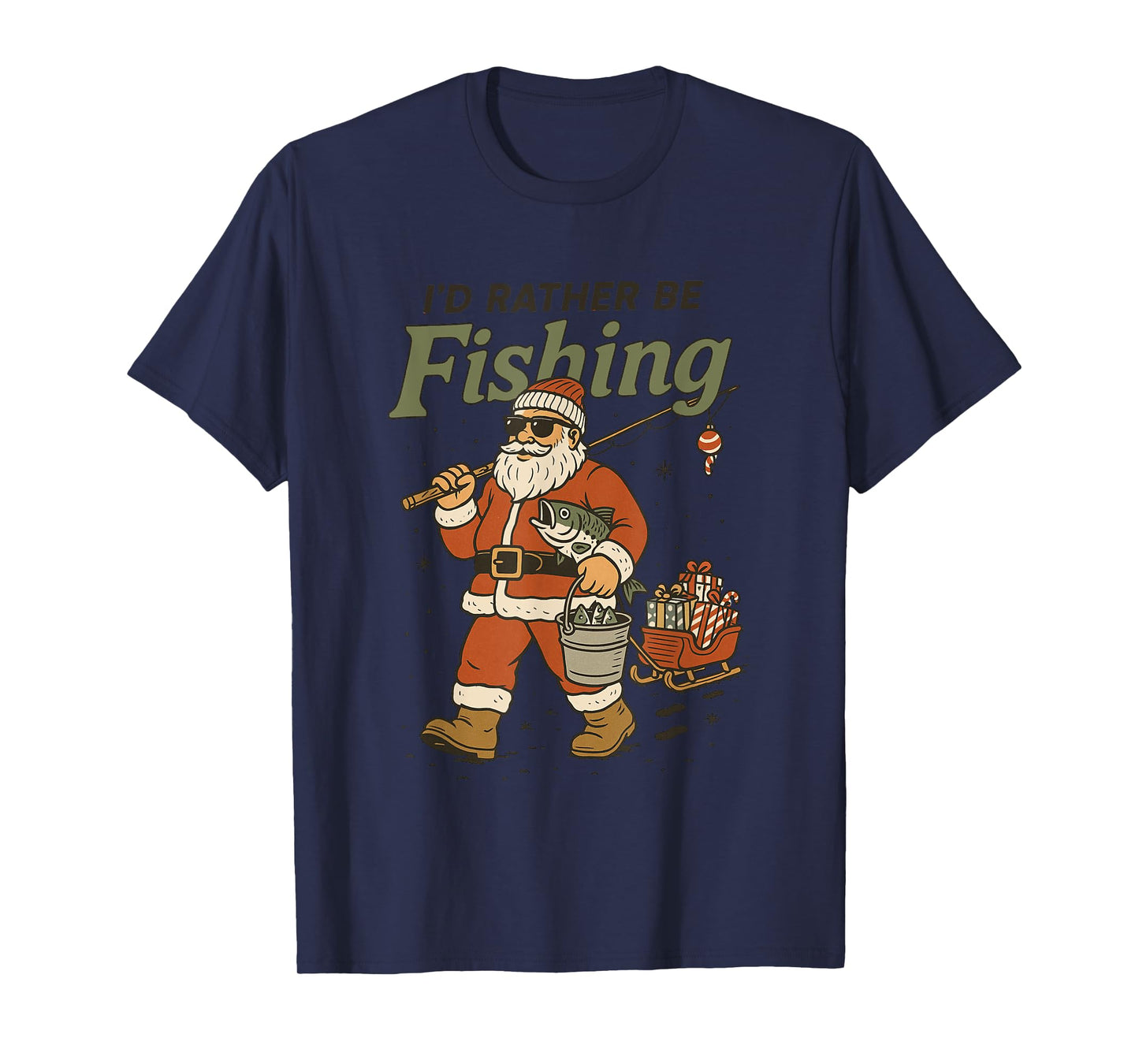 I'd Rather Be Fishing Santa Christmas T-Shirt