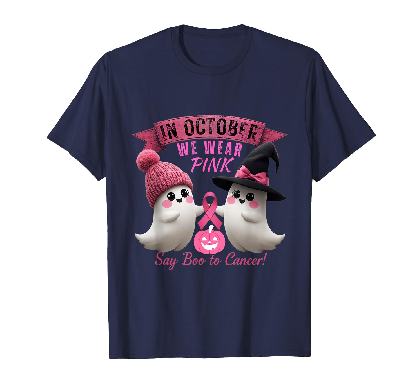 in October Wear Pink Say Boo to Cancer Halloween Pumpkin T-Shirt