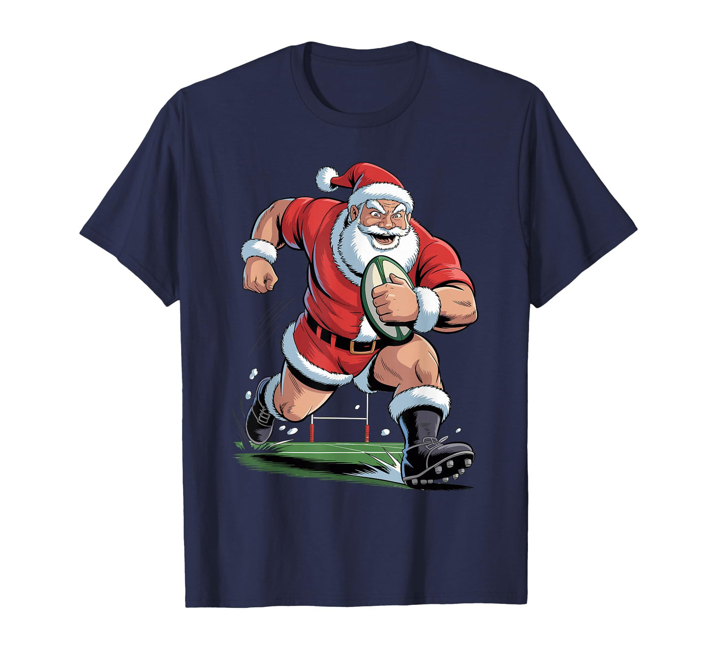 Santa Playing Rugby Funny Holiday Christmas Xmas Pajama T-Shirt