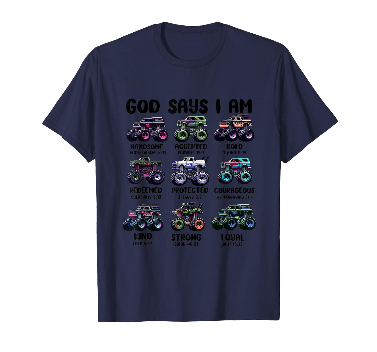 Funny God Says I Am Monster Truck Christian Bible Kids Boys T-Shirt
