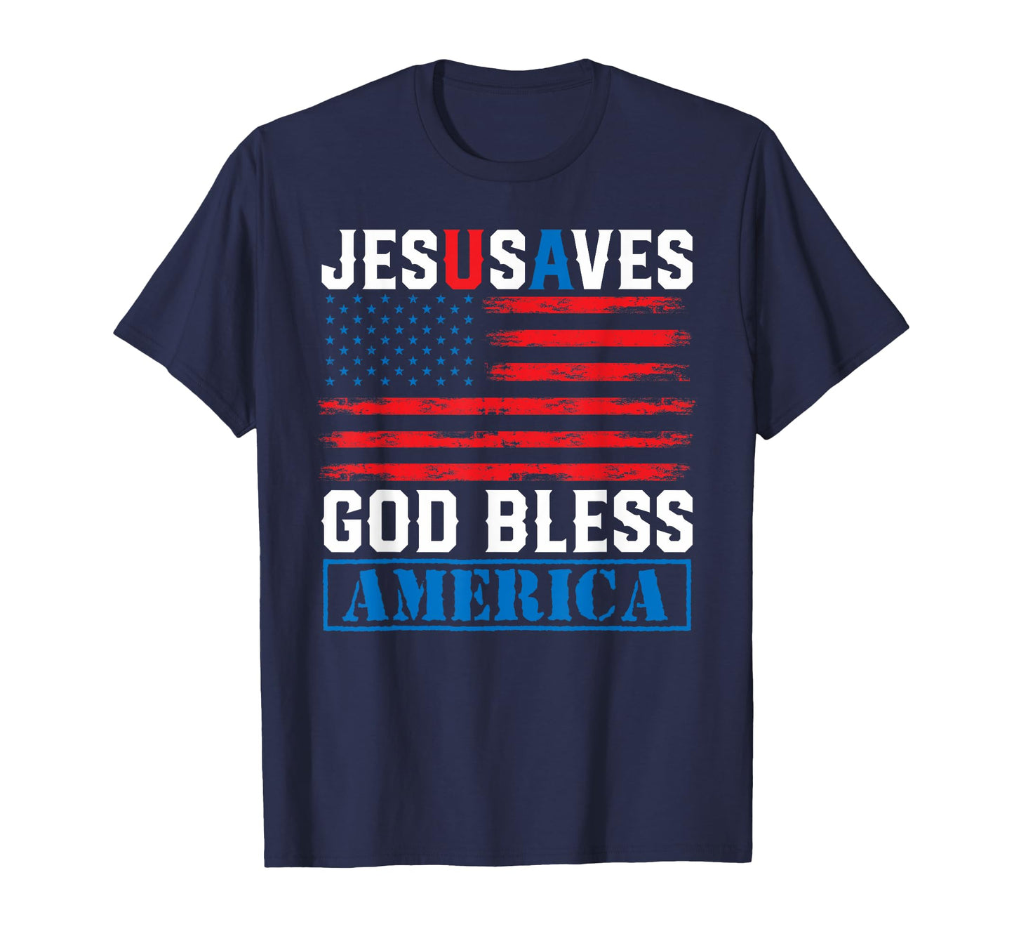 Jesus Saves USA - God Bless America - Vintage Grunge Flag T-Shirt
