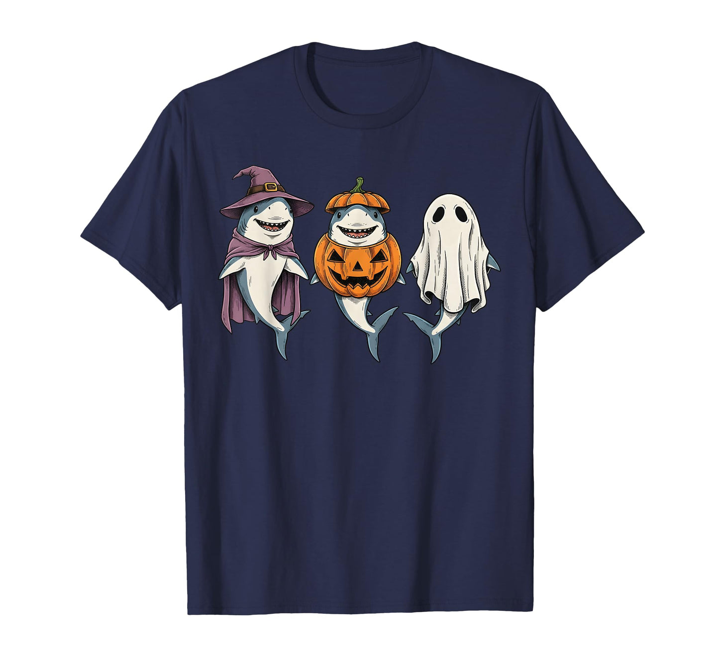 Spooky Ghost Shark Lover Pumpkin Halloween T-Shirt