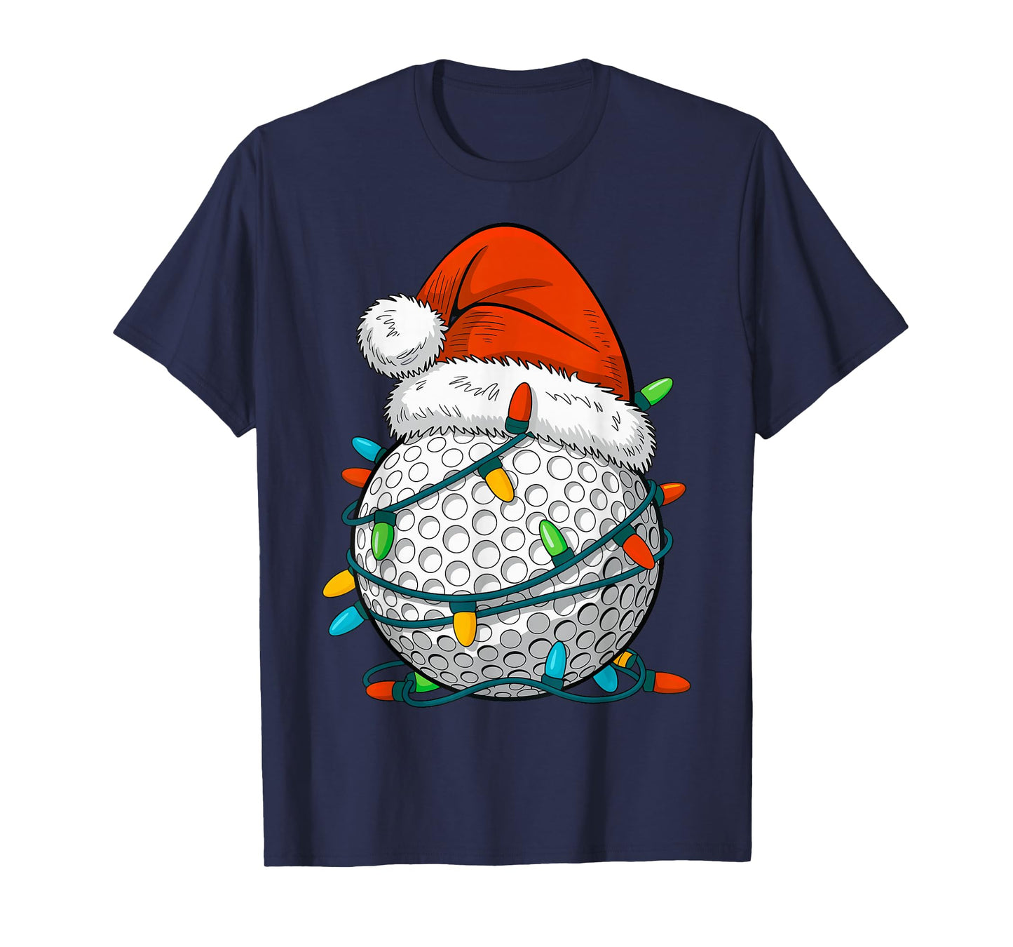 Golfing Ball Lights Santa Hat Men Women Xmas Christmas Golf T-Shirt