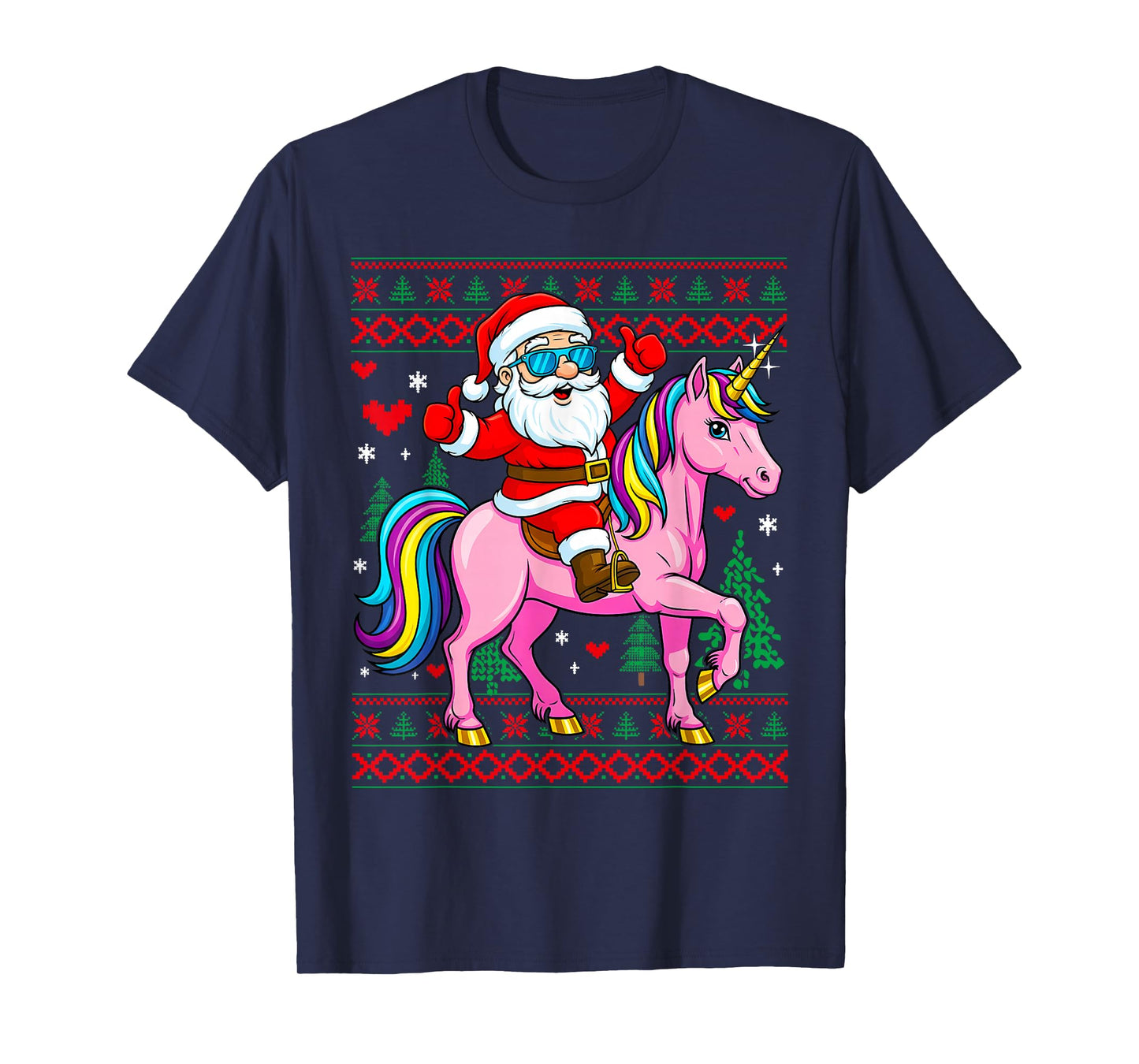 Christmas Santa Claus on Unicorn Girly Girls Cute Women T-Shirt