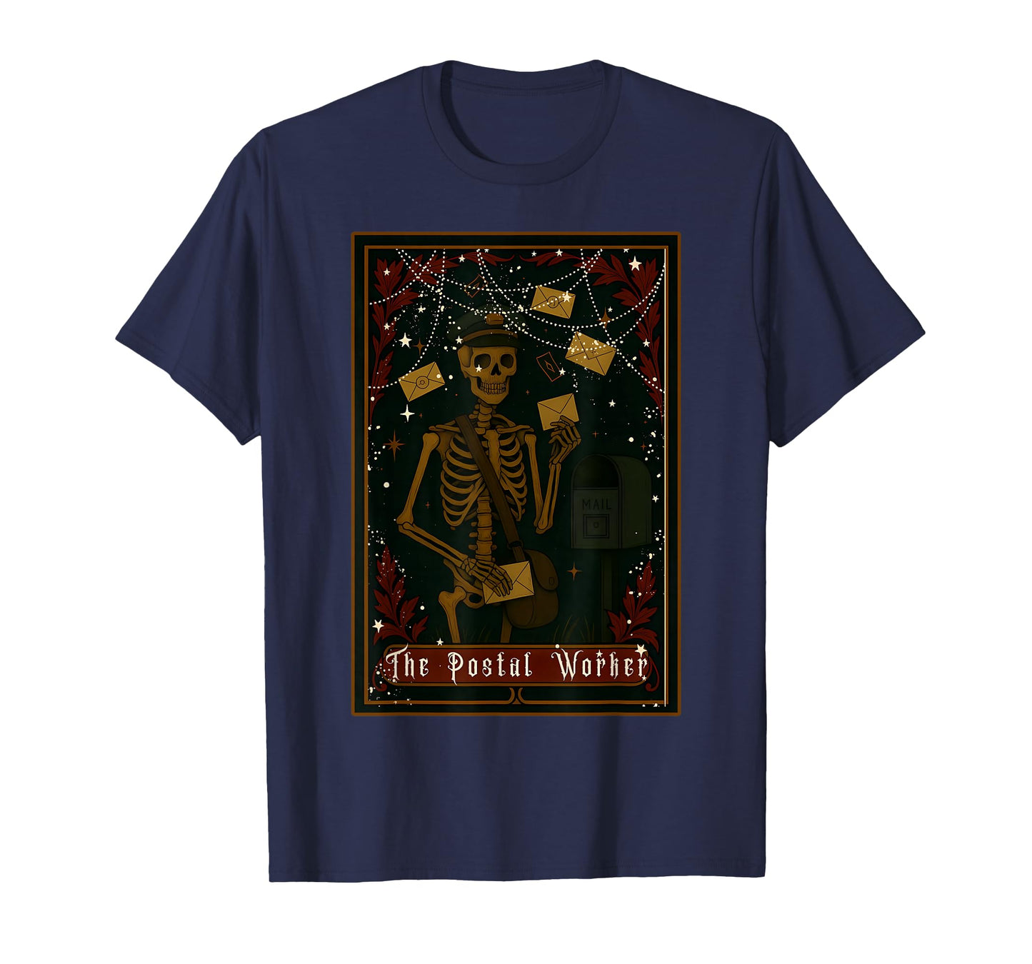 Postal Worker Skeleton Tarot Card Halloween Witch Vibes T-Shirt