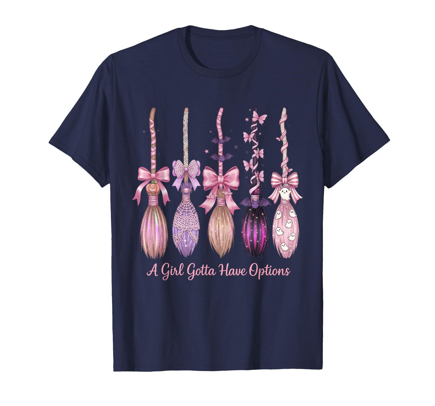 A Girl Gotta Have Options Witch Broom Halloween Retro Witchy T-Shirt