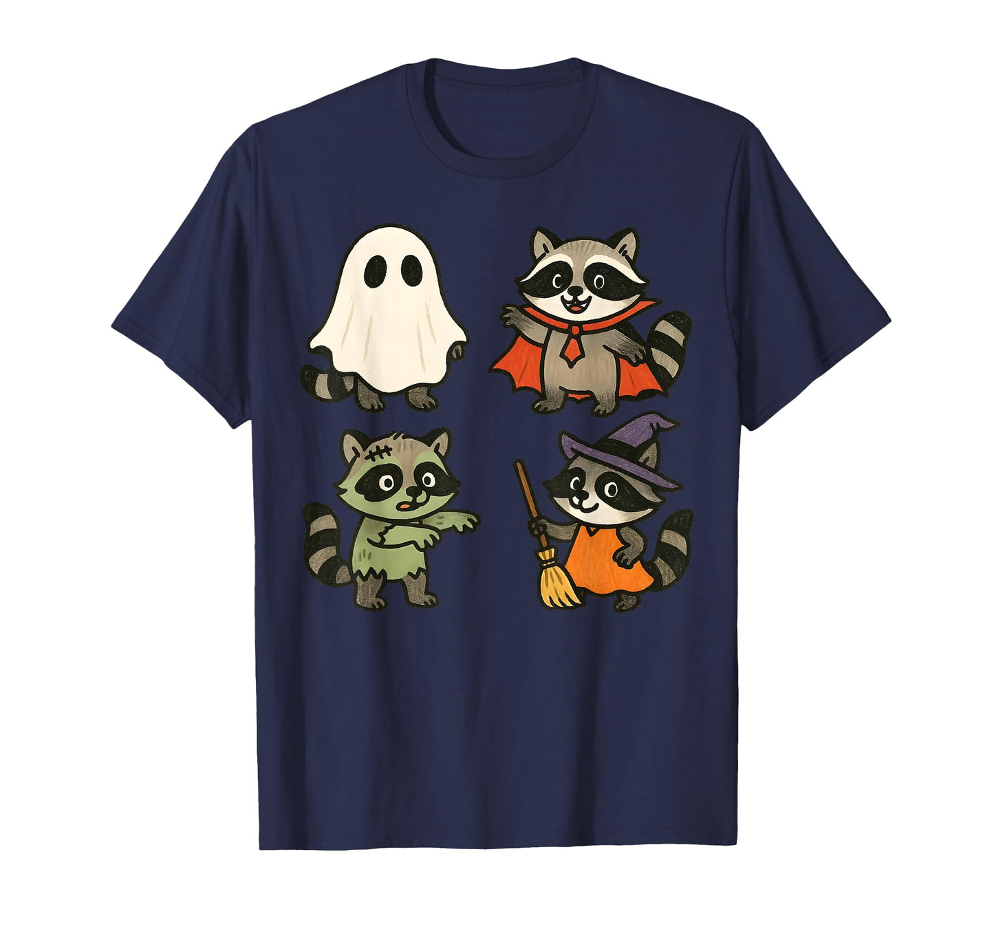 Raccoon Spooky Witch Boo Zombie Cute Halloween Boys Girls T-Shirt