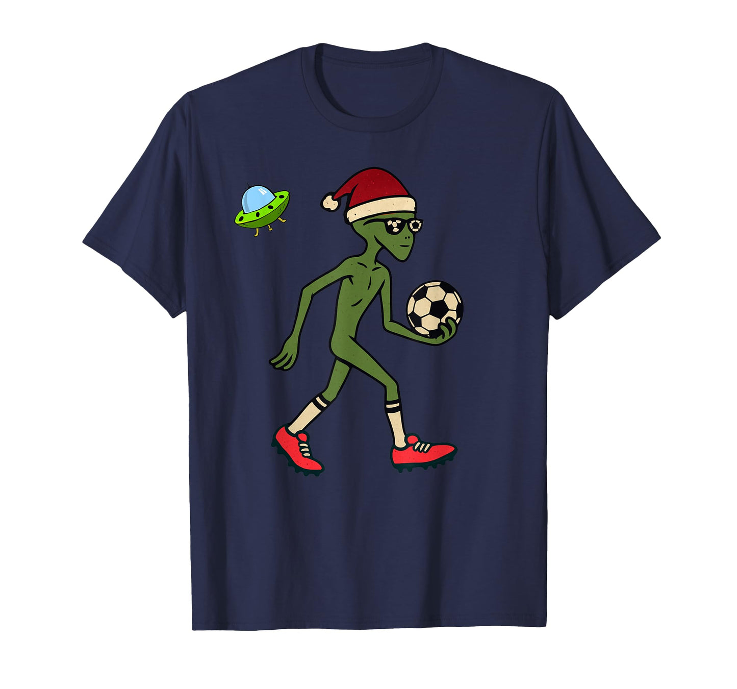 Alien Playing Soccer Christmas Vintage Funny Xmas Holiday T-Shirt